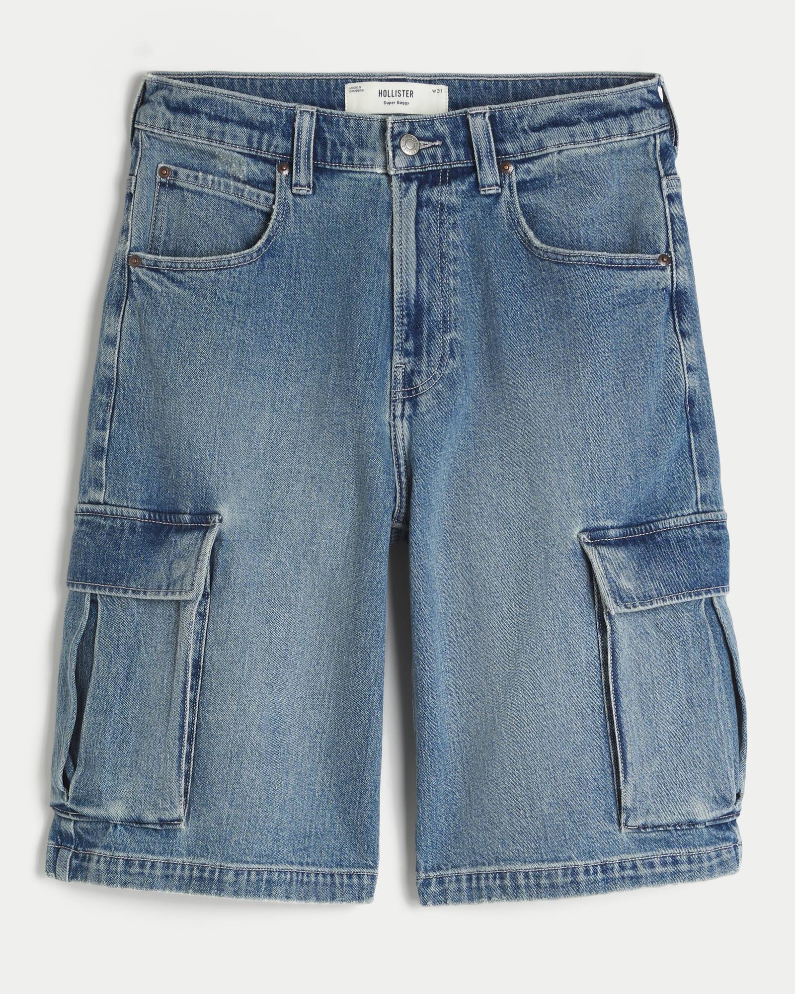 Washed Black Cat Graphic Super Baggy Denim Shorts