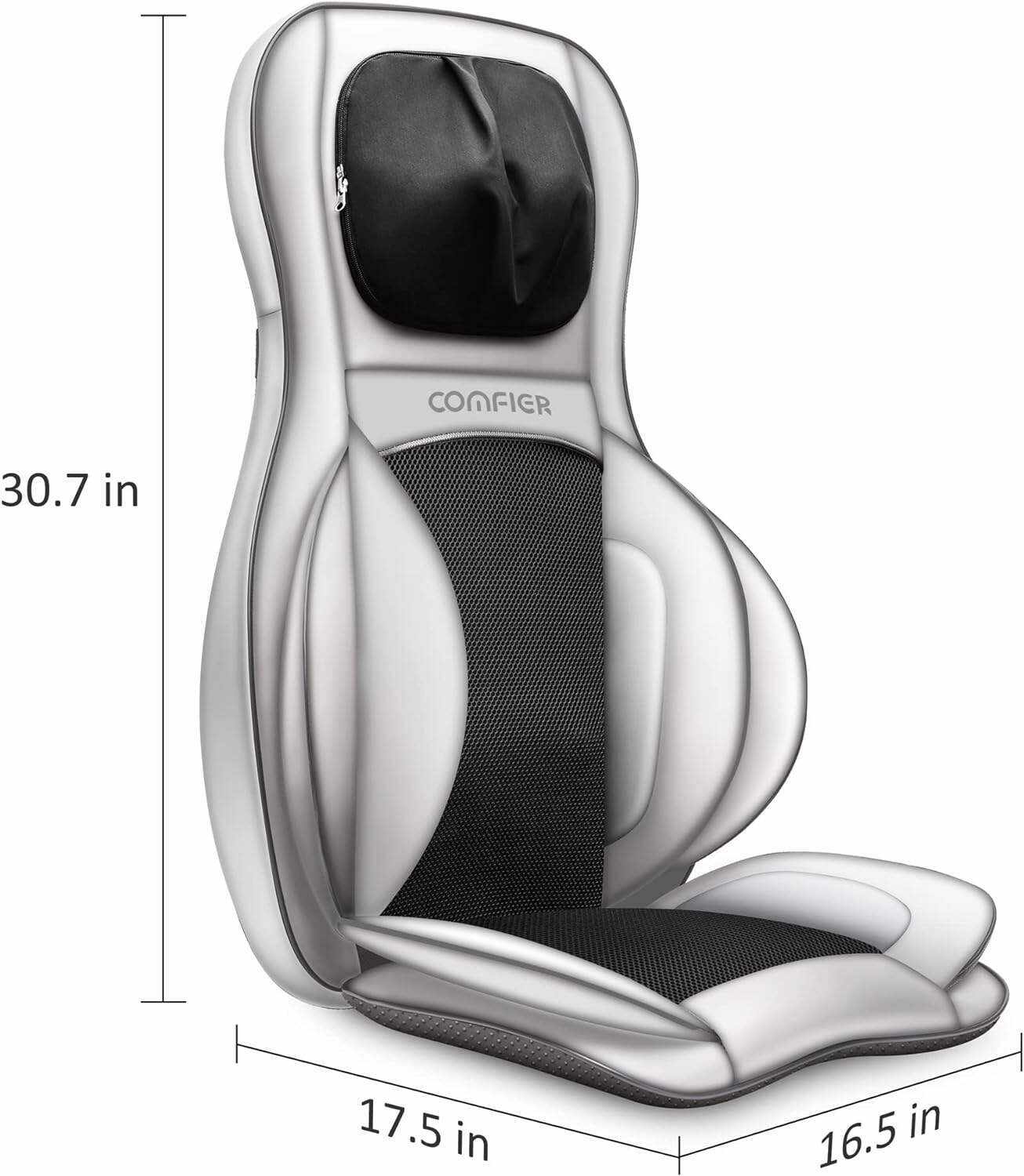 COMFIER Shiatsu Neck Back Massager with Heat and Compression, App Control 2D or 3D Deep Tissue Kneading Massage Chair Pad, Chair Massager for Full Body Pain Relief, Ideal Gifts,Grey