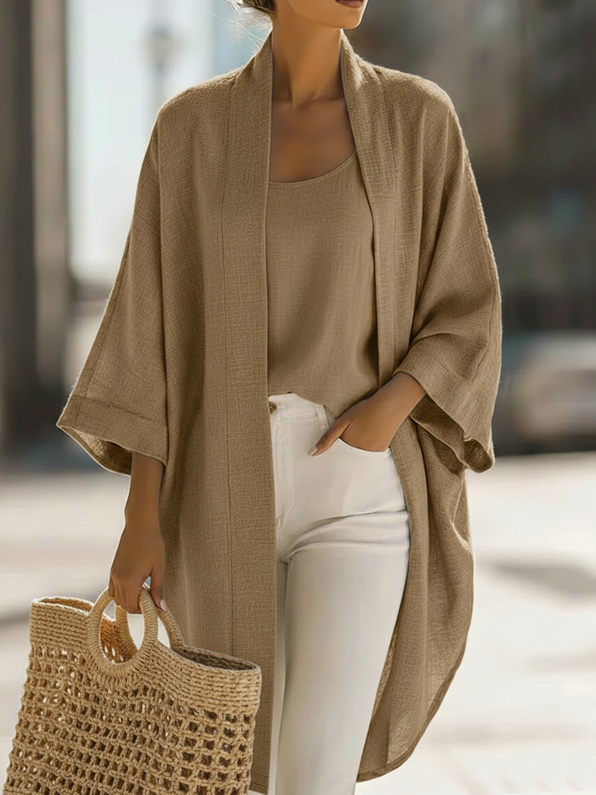 🔥Summer Arrivals🌟Cozy Minimalist Loose Cardigan And Vest Linen Set