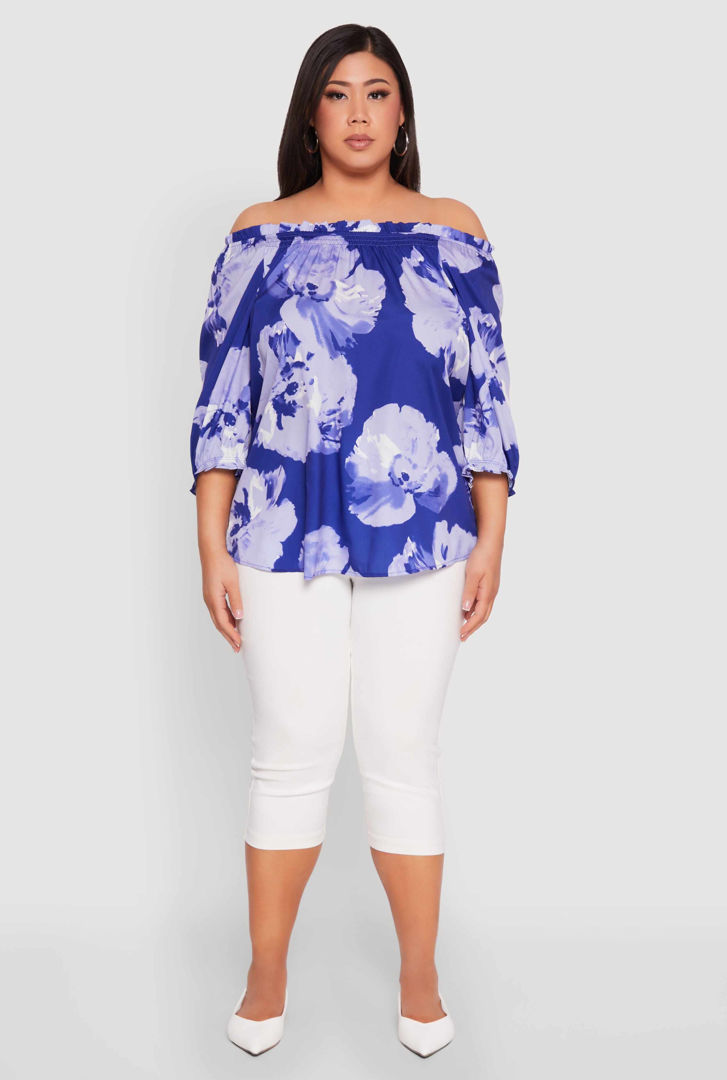 Plus Size Floral Off the Shoulder Blouse
