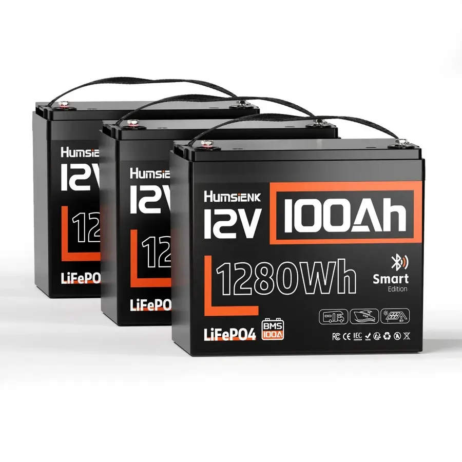 12V 100Ah LiFePO4 Bluetooth Lithium Battery, Built-in 100A BMS & Low-Temp Protection, for RV/Marine/Trolling Motor/Off-Grid/Home Backup