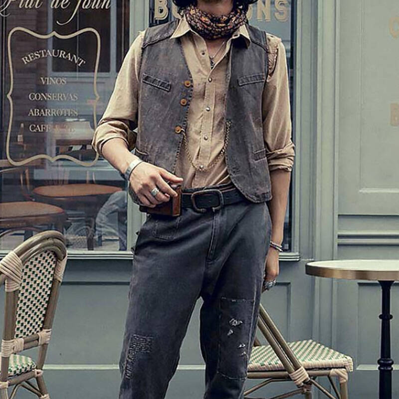 American Retro Tooling Frayed Frosted Brown Leather Vest