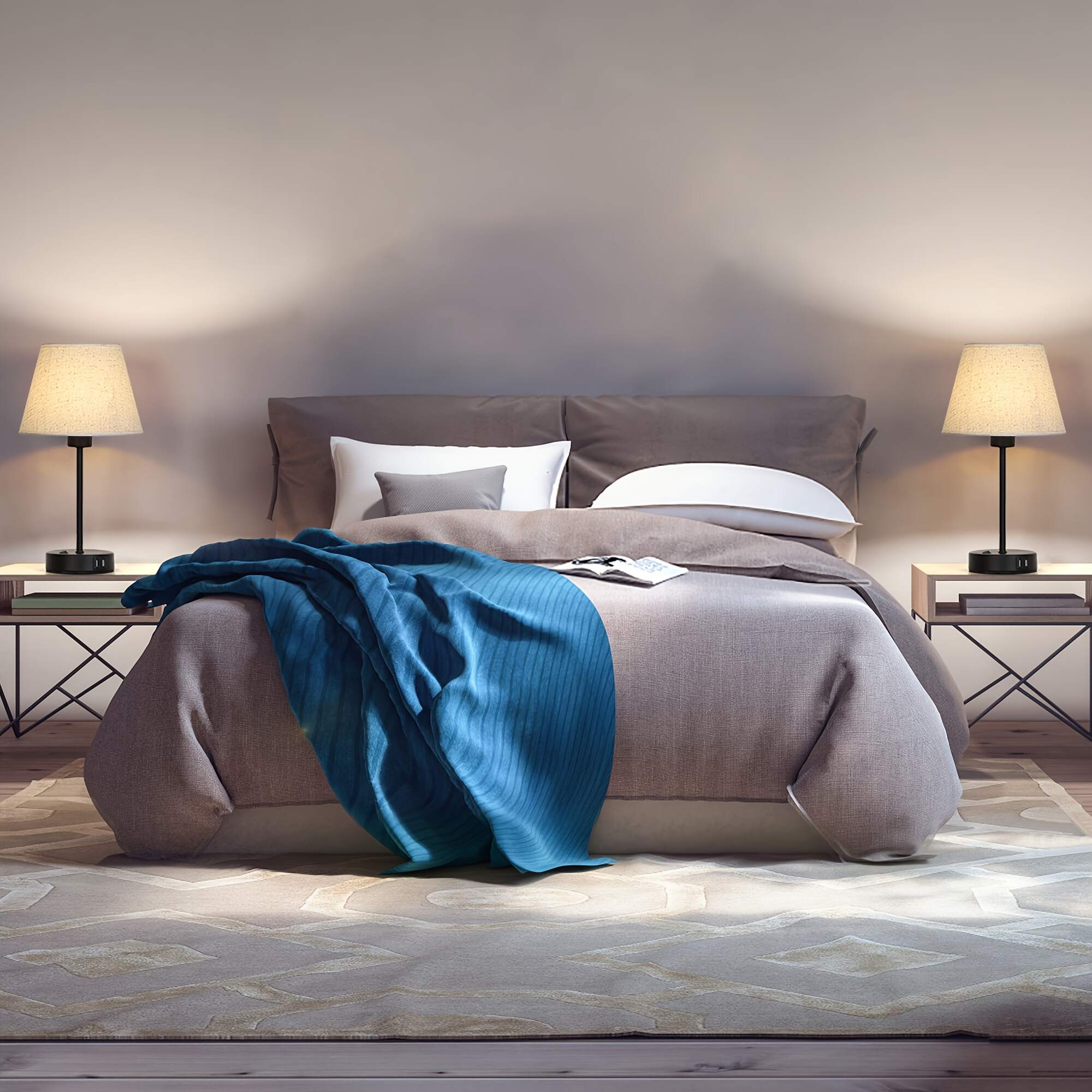 Modern Table Lamps Set Of 2 with Dual USB Charging Ports - Perfect for Bedroom, Living Room, Study Room