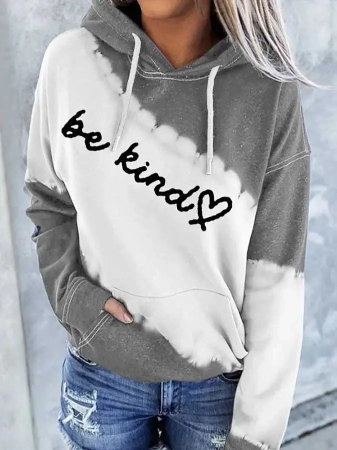 Women'S Be kind Print Pocket Casual Hoodies
