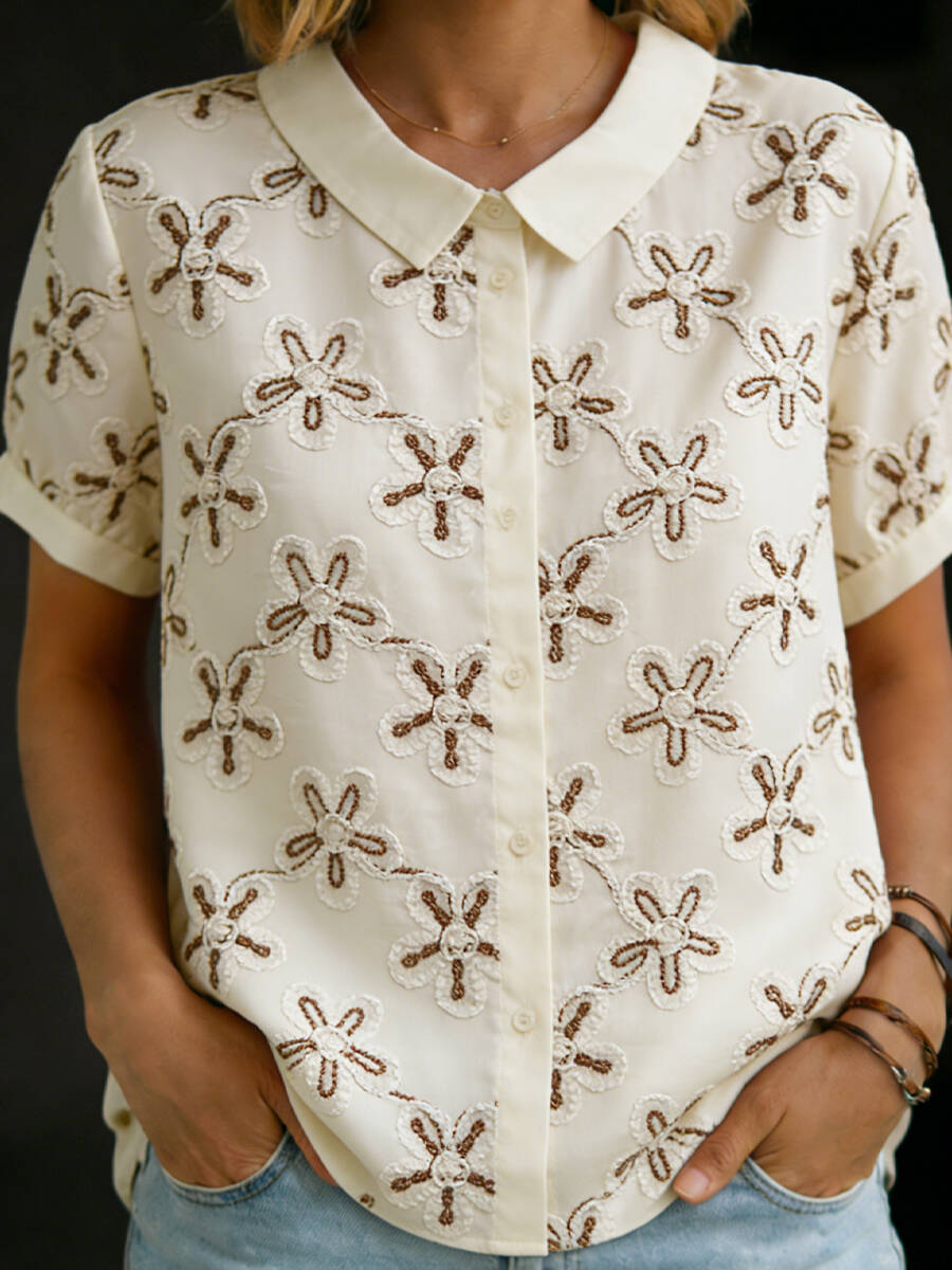 🔥Summer Arrivals🌟3d Embroidered Short-sleeved Cotton Shirt