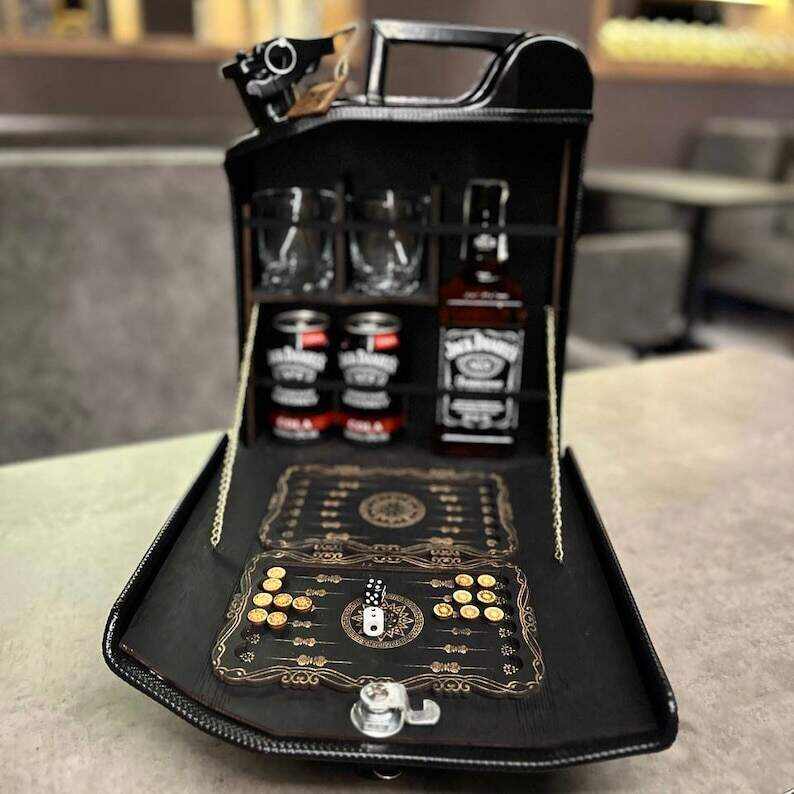 10 L Custom Jerry Can Mini Bar For a Gift, Chess Set Present For The Travel, Custom Fuel Bar, Personalized Mini Bar, Birthday Gift For Him