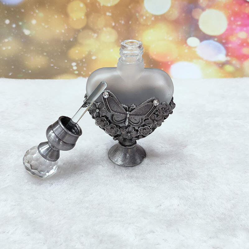 Vintage Antique Silver Butterfly Heart Perfume Bottle