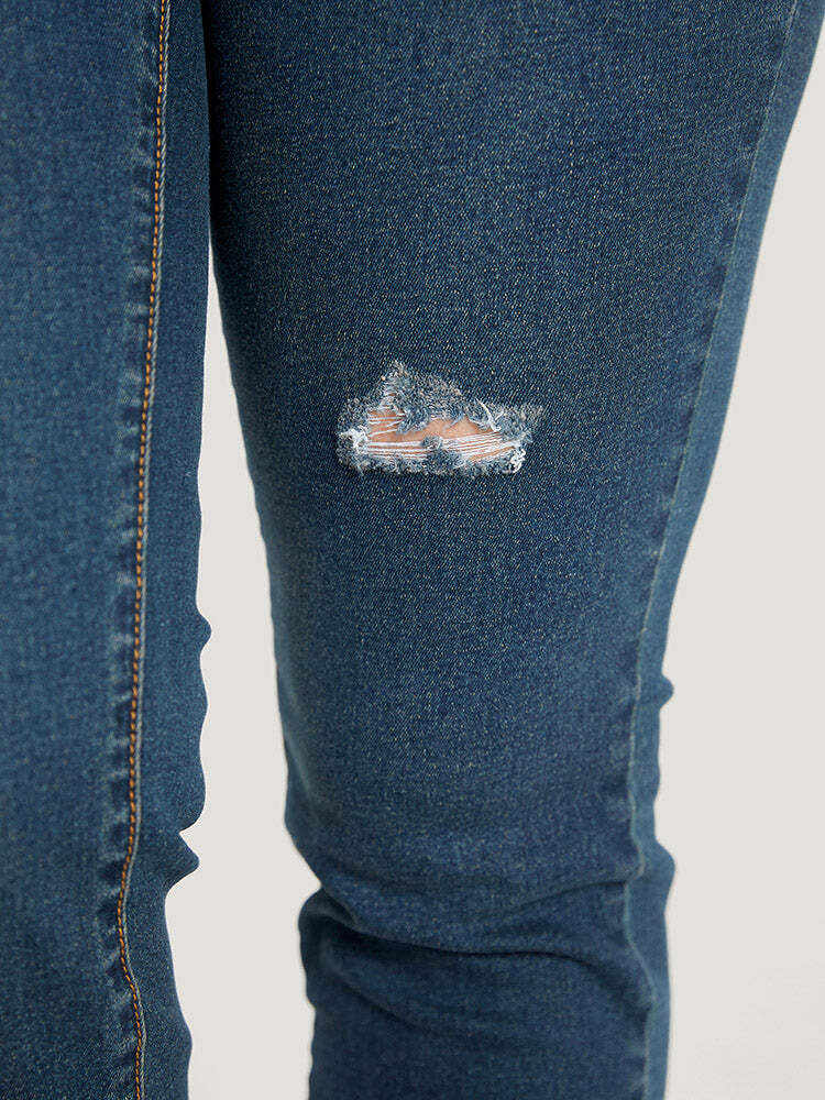 Skinny Moderately Stretchy High Rise Dark Wash Ripped Jeans