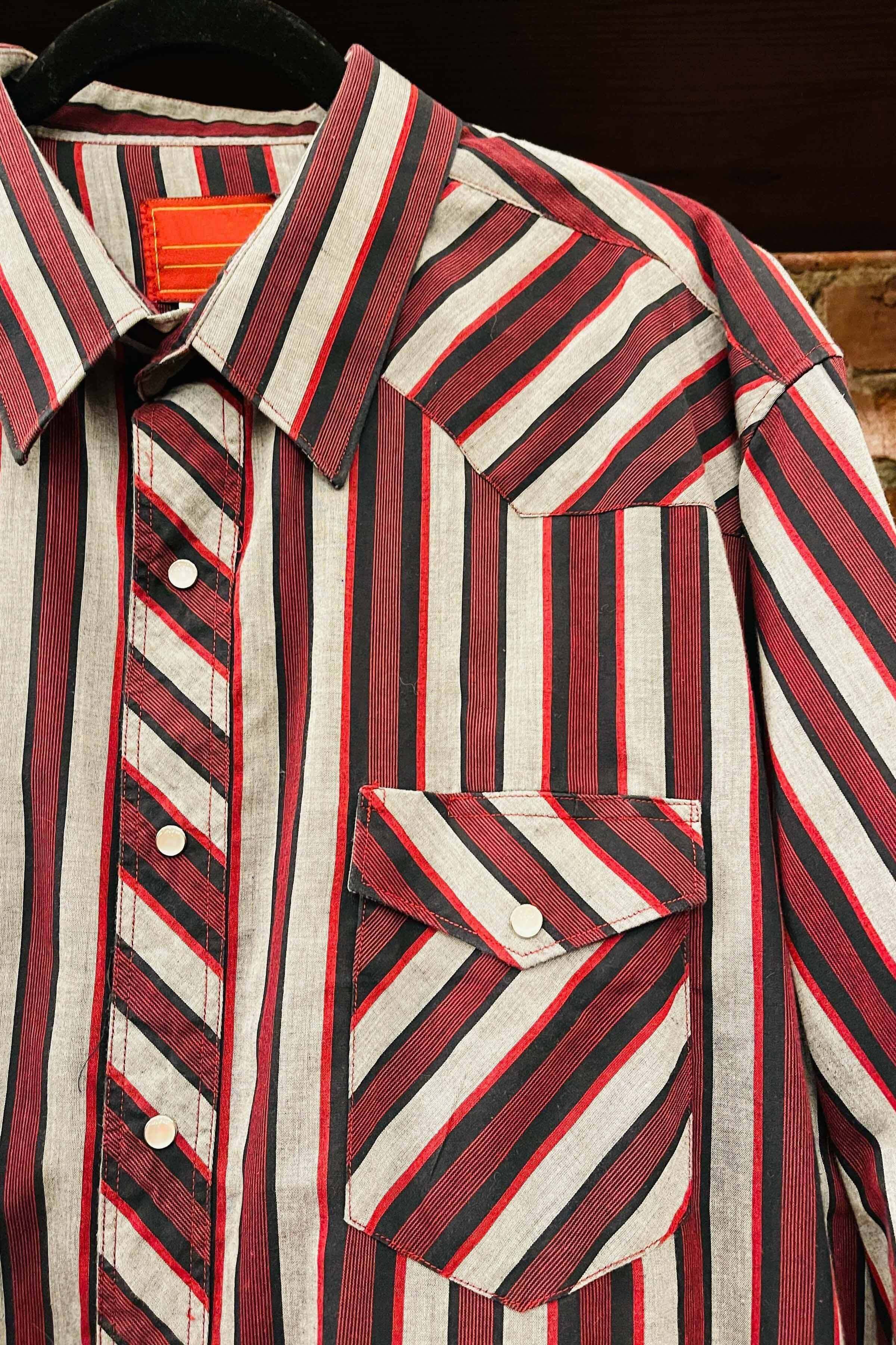 Men's casual retro striped print long sleeve lapel shirt