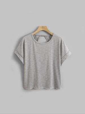 Women's Plain Cut Out Asymmetrical Hem Batwing Sleeve Tee, Elegant Casual Short Sleeve Round Neck T-Shirt for Summer, Ladies Clothes for Daily Wear