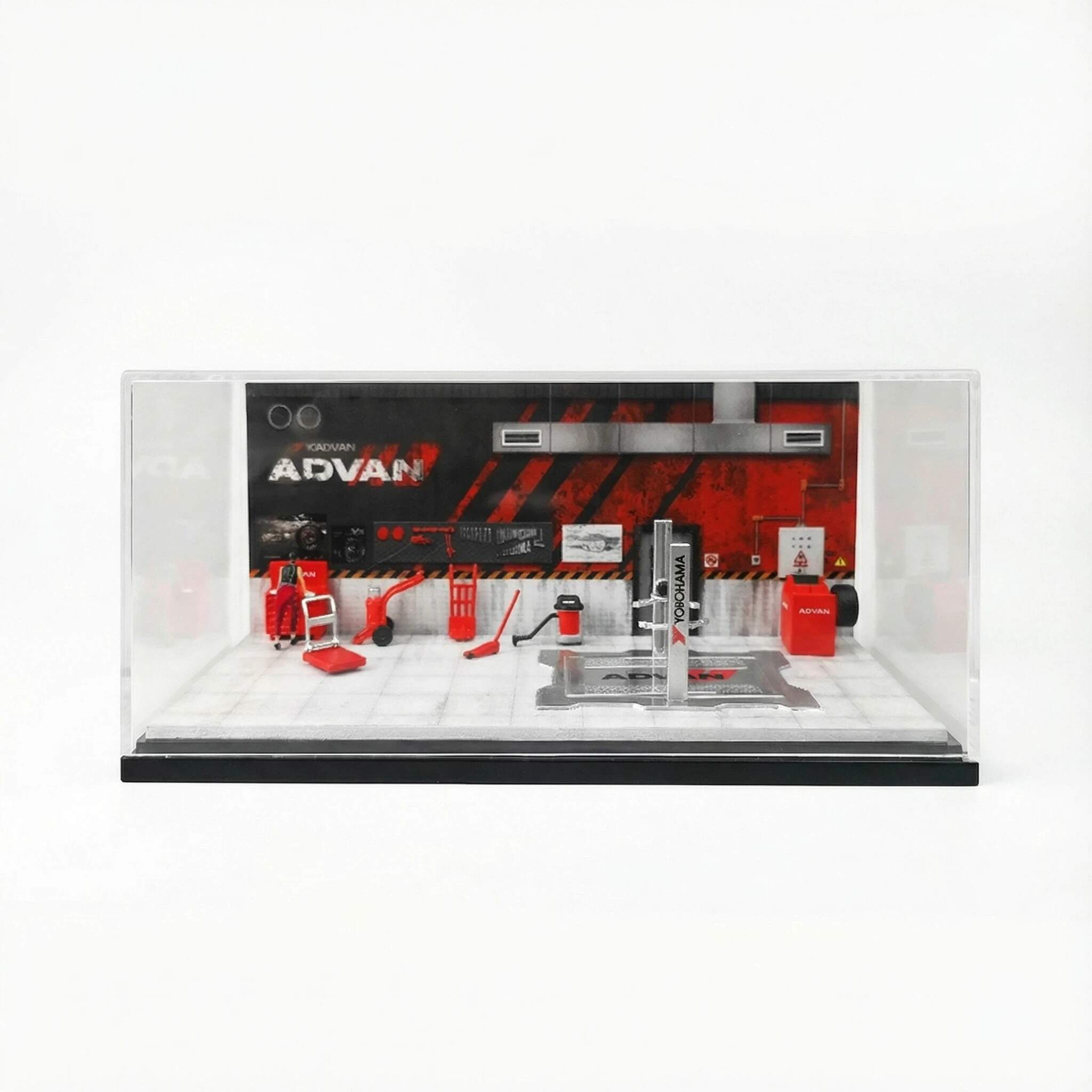 1:64 Scale ADVAN Racing Workshop Diorama Display Case – Acrylic Dustproof Showcase for Diecast Cars
