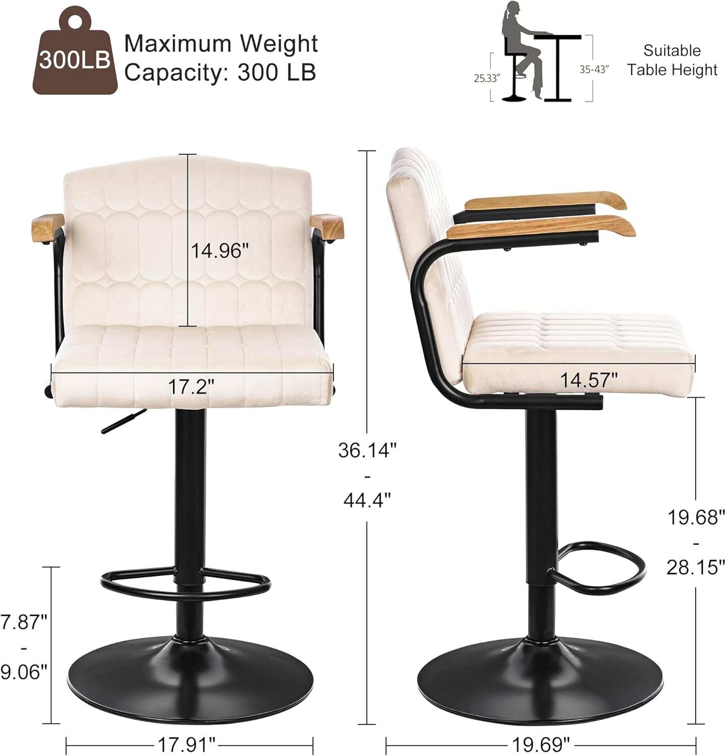 VECELO Bar Stools Set of 2