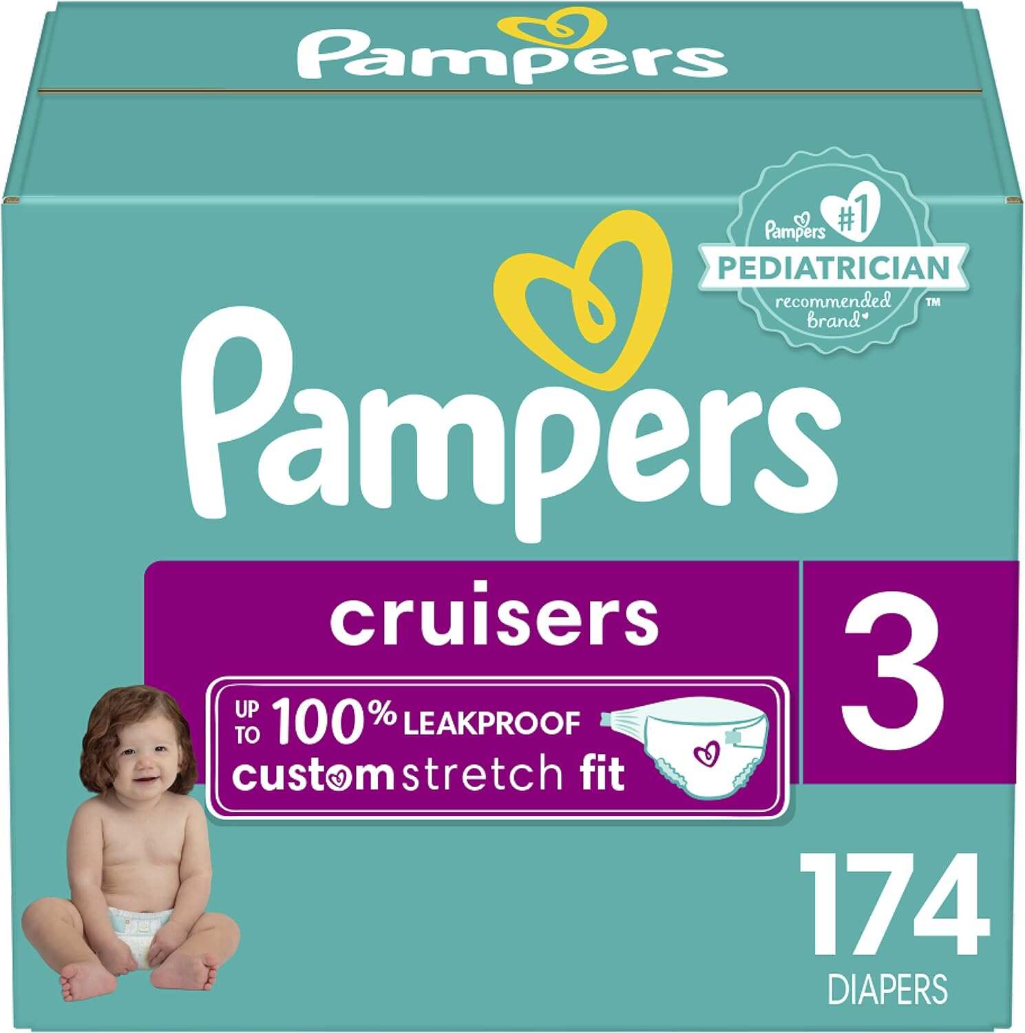 Pampers Cruisers Diapers - Size 5, One Month Supply (128 Count), Disposable Active Baby Diapers with Custom Stretch