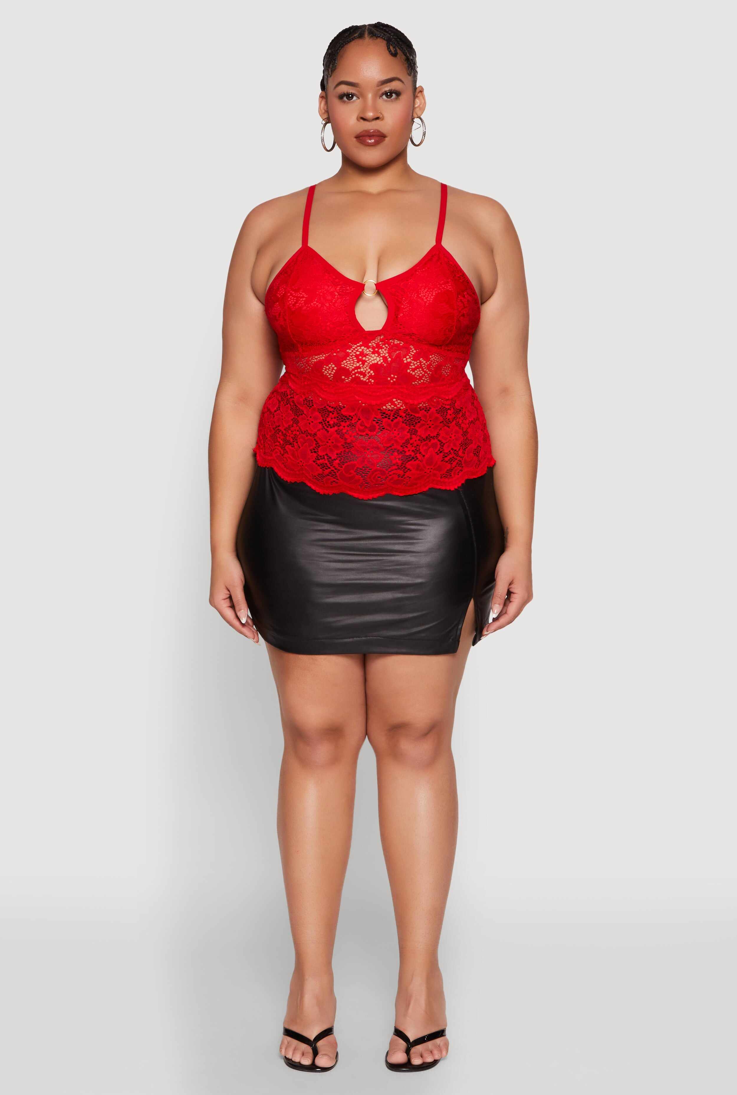 Plus Size Floral Lace Keyhole Cami