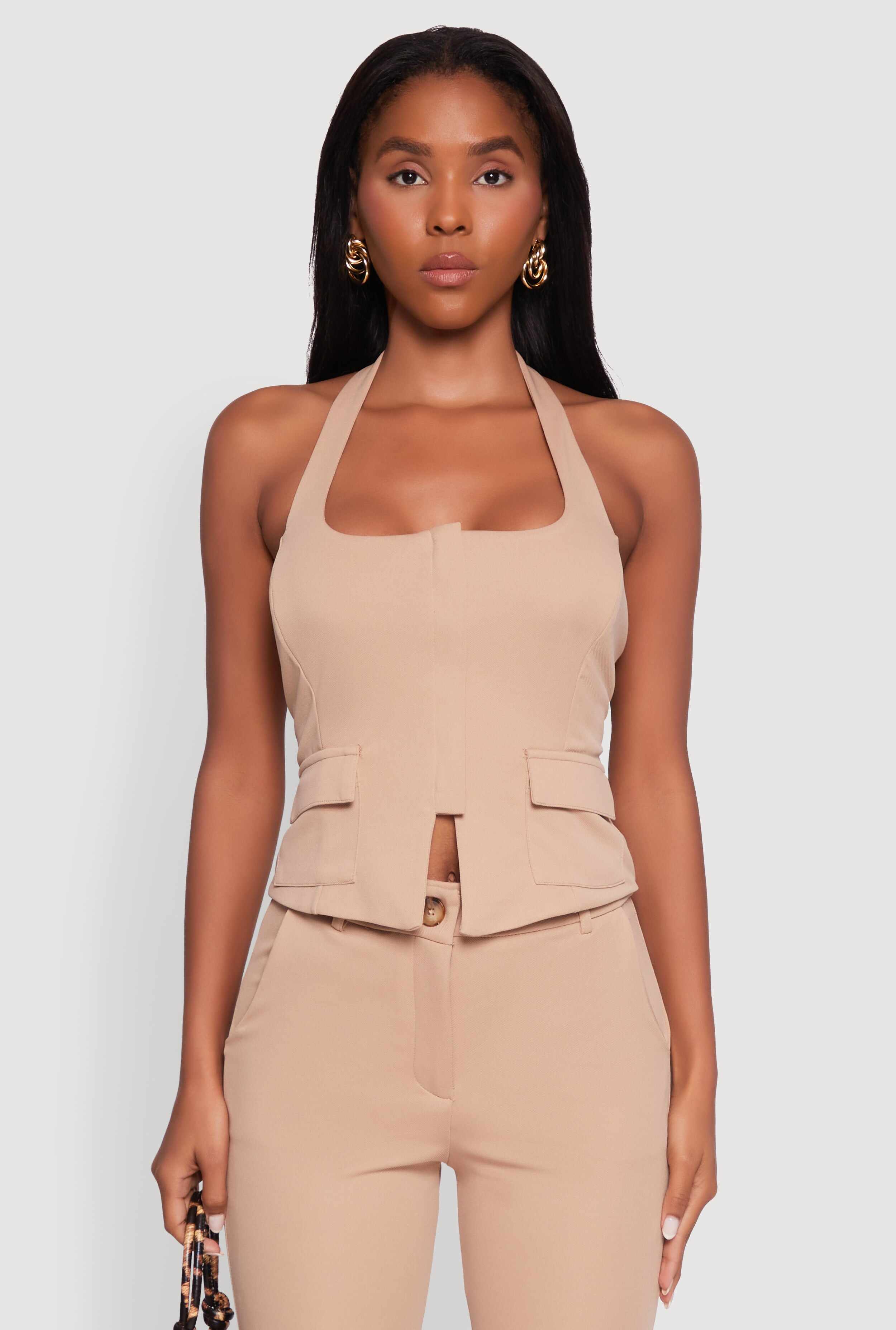 Zip Front Halter Blazer Vest