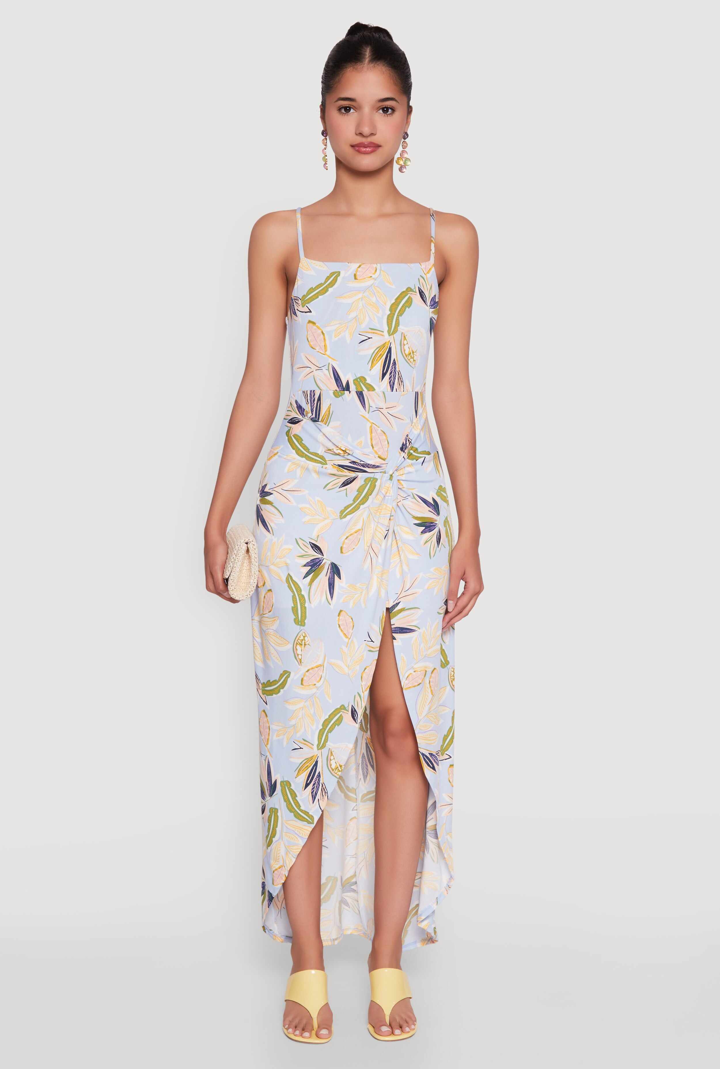 Haute Monde Sleeveless Square Neck Floral High Low Maxi Dress
