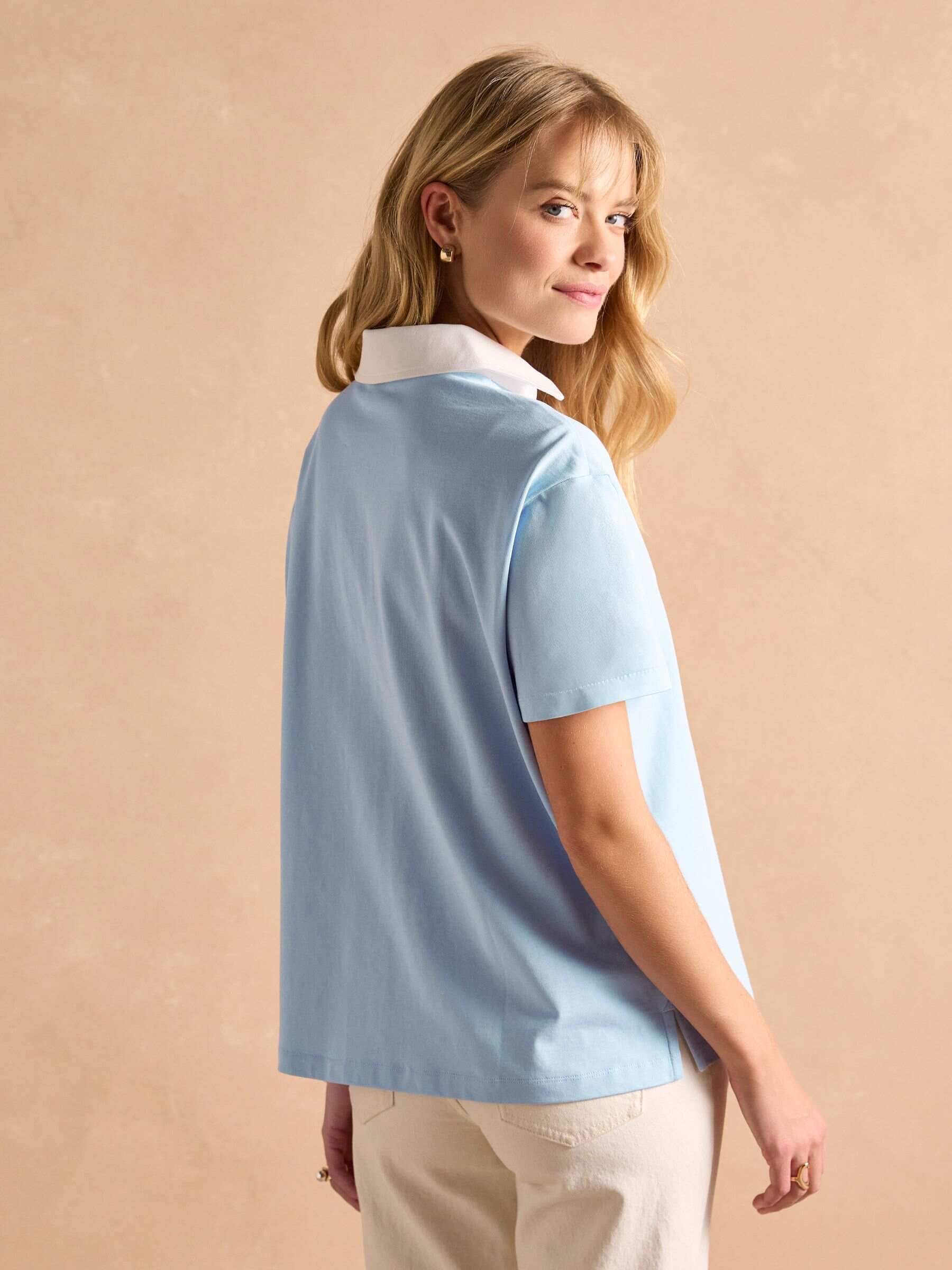 Tallie Pink/White Short Sleeve Combed 100% Cotton Collared Top