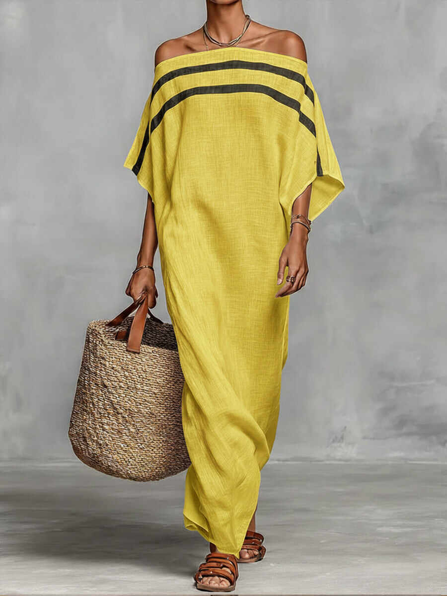 🔥Summer Arrivals🌟Off-the-shoulder, Straight-neck Linen And Cotton Dress