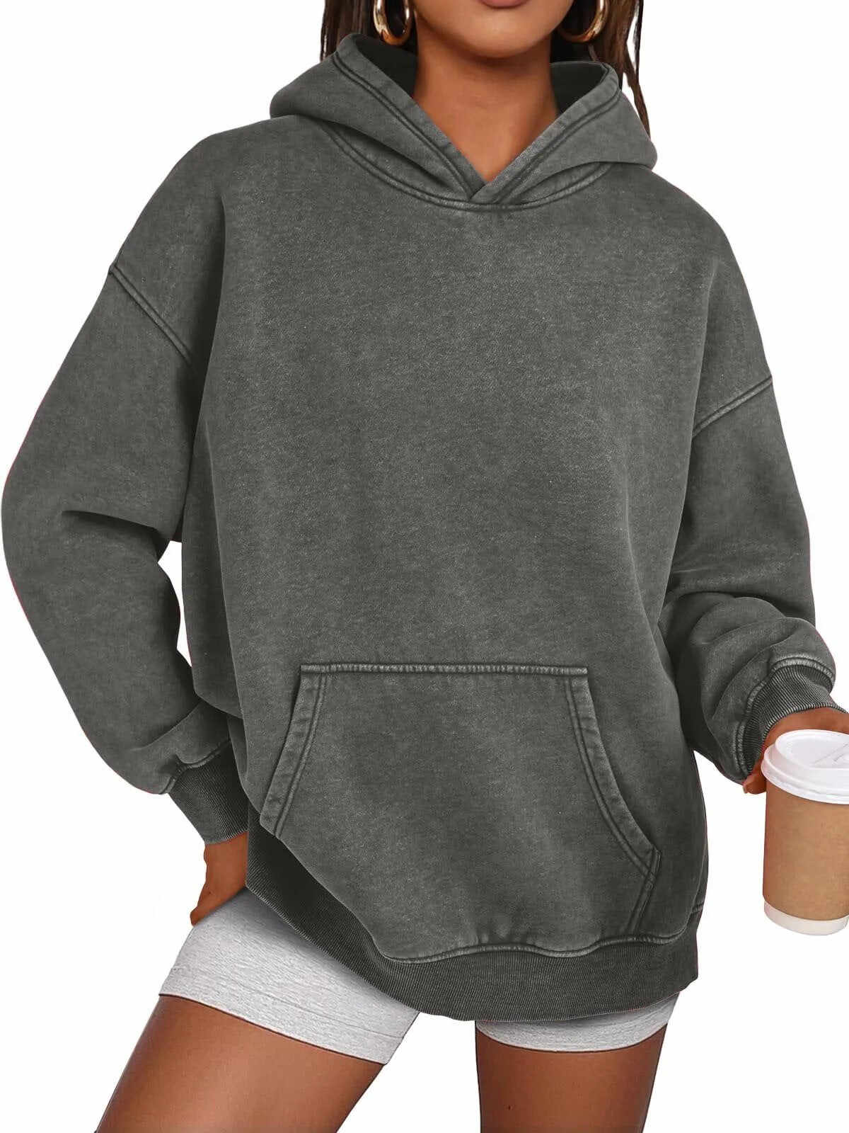 Unisex Casual Oversized Acid Wash Tops Hoodie Pullover