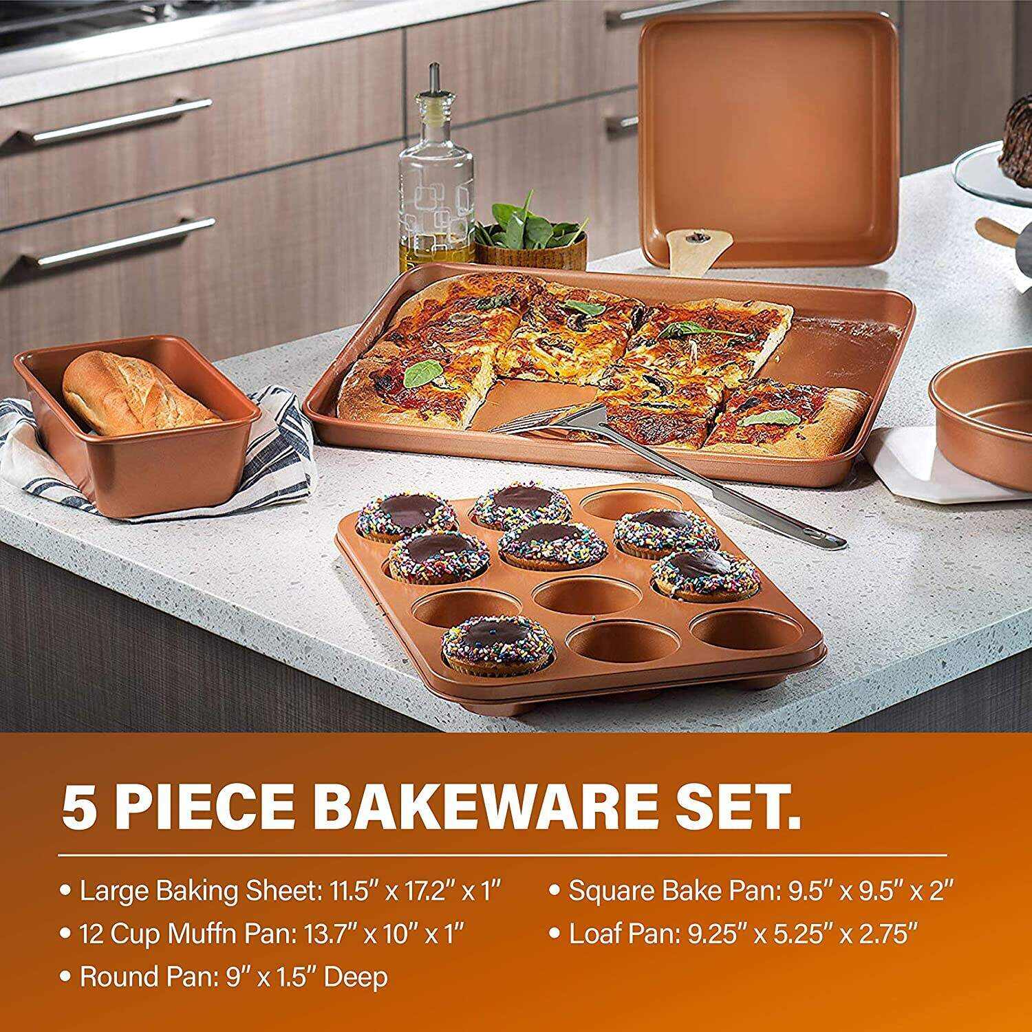 Steel Pots and Pans Set, 20 Pc Non Stick Cookware Set, Long Lasting Nonstick Kitchen Set with Pan Set, Pot Set, Baking Set, Stay Cool Handles, Dishwasher Safe, 100% Toxin Free-Copper