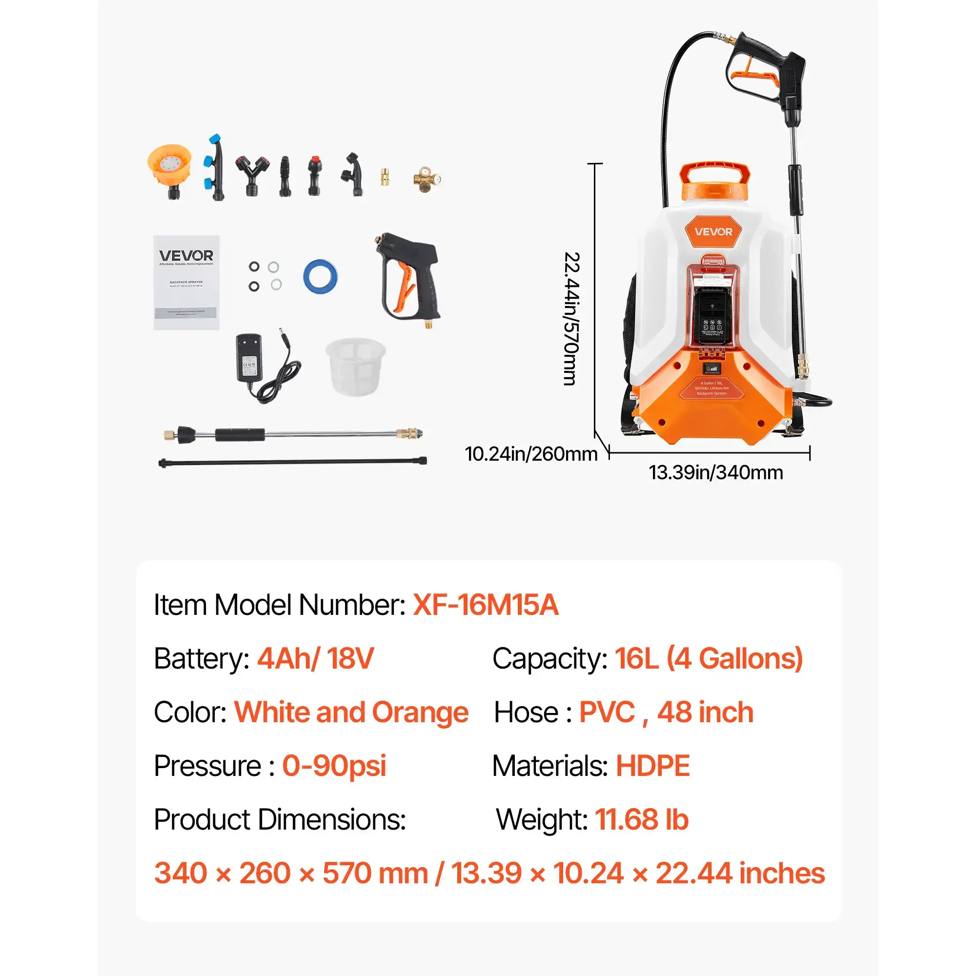 Battery Powered Backpack Sprayer,4 Gallons Electric Backpack Sprayer2 Wands & 8 NozzlesAdjustable 0-90 PSI4H RuntimePortable Yard Garden Lawn Sprayers for Weeding Spraying Cleaning