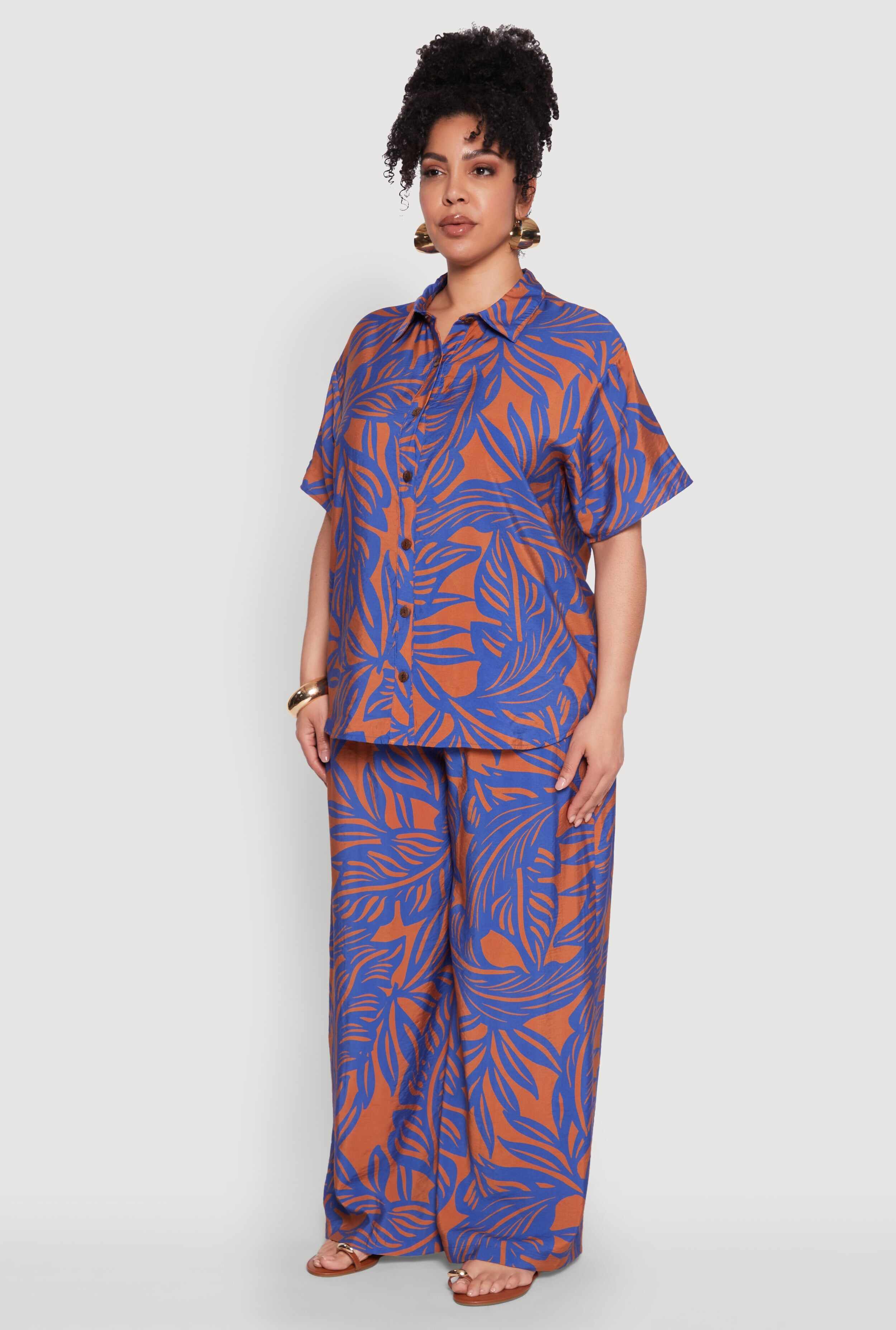 Plus Size Leaf Print Blouse