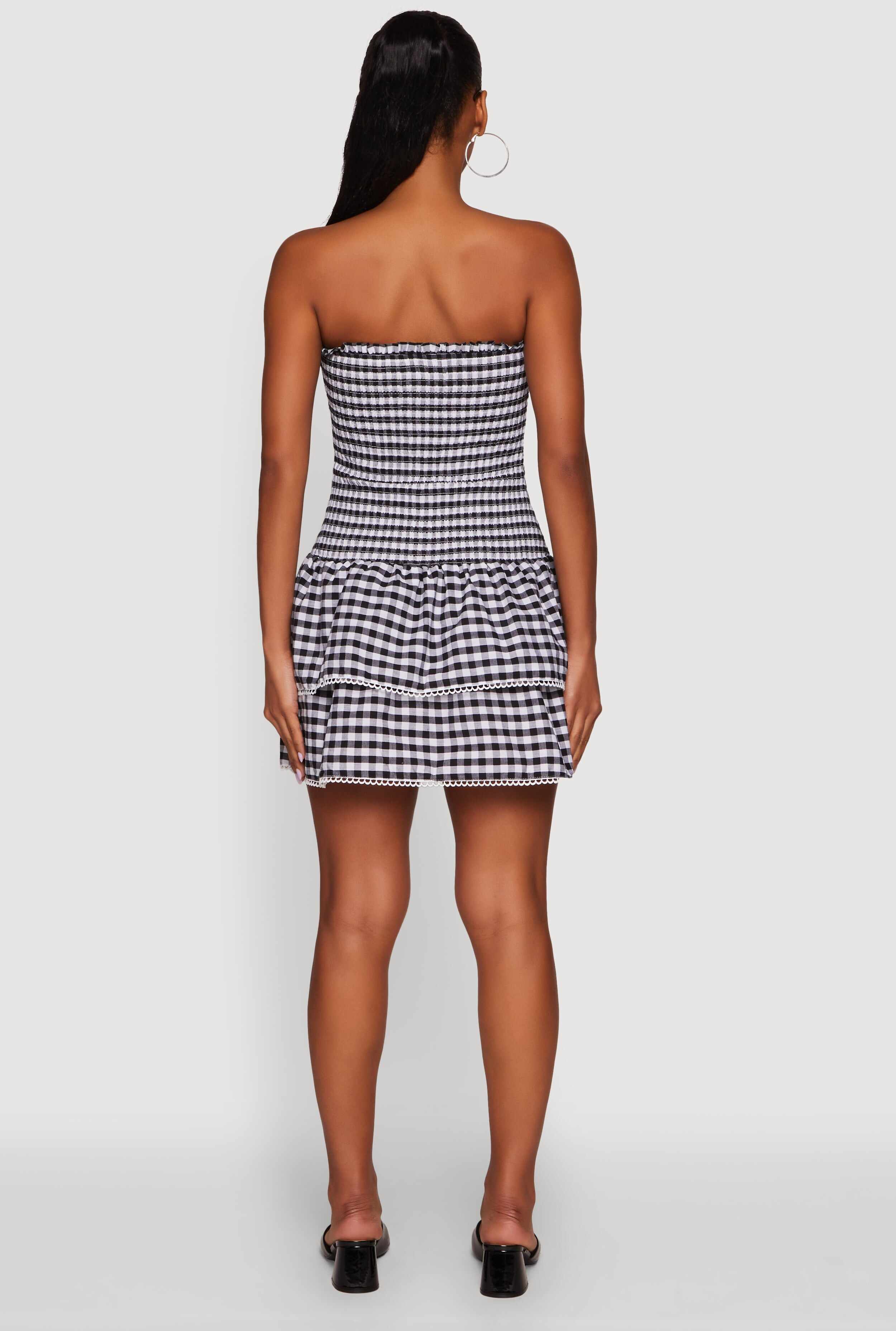 Haute Monde Gingham Strapless Tiered Skater Dress