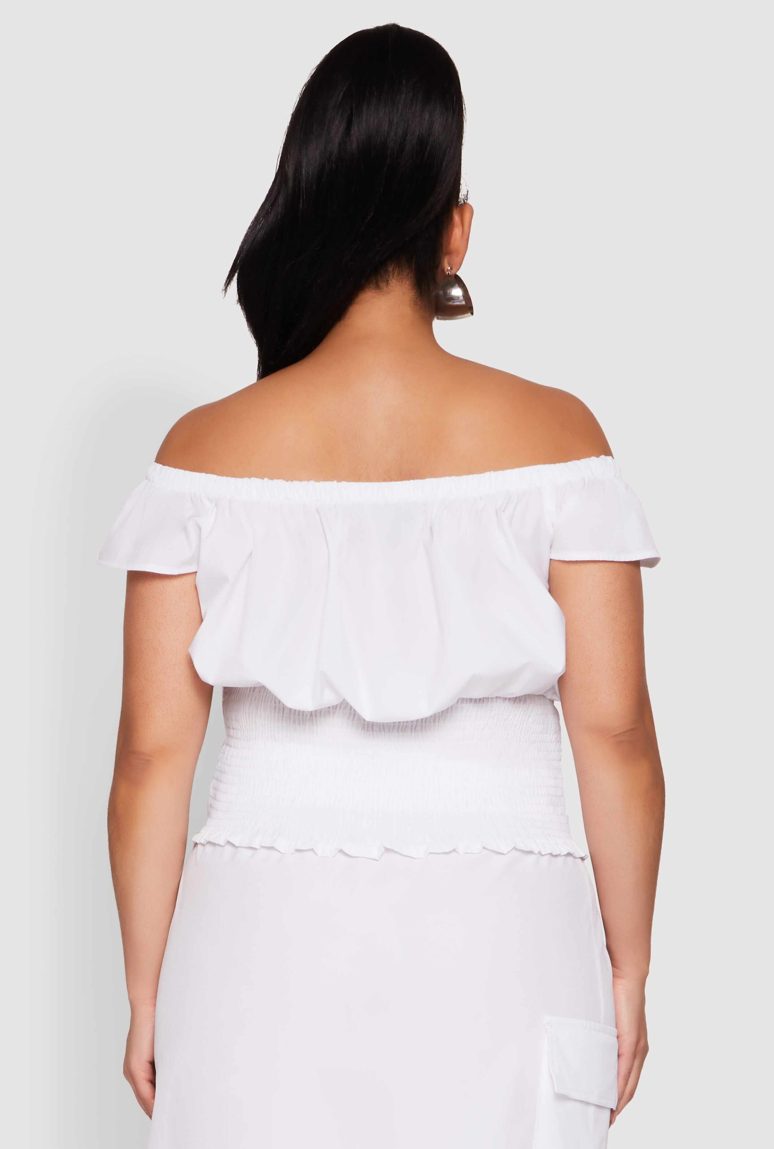 Plus Size Nylon Toggle Drawstring Off the Shoulder Top