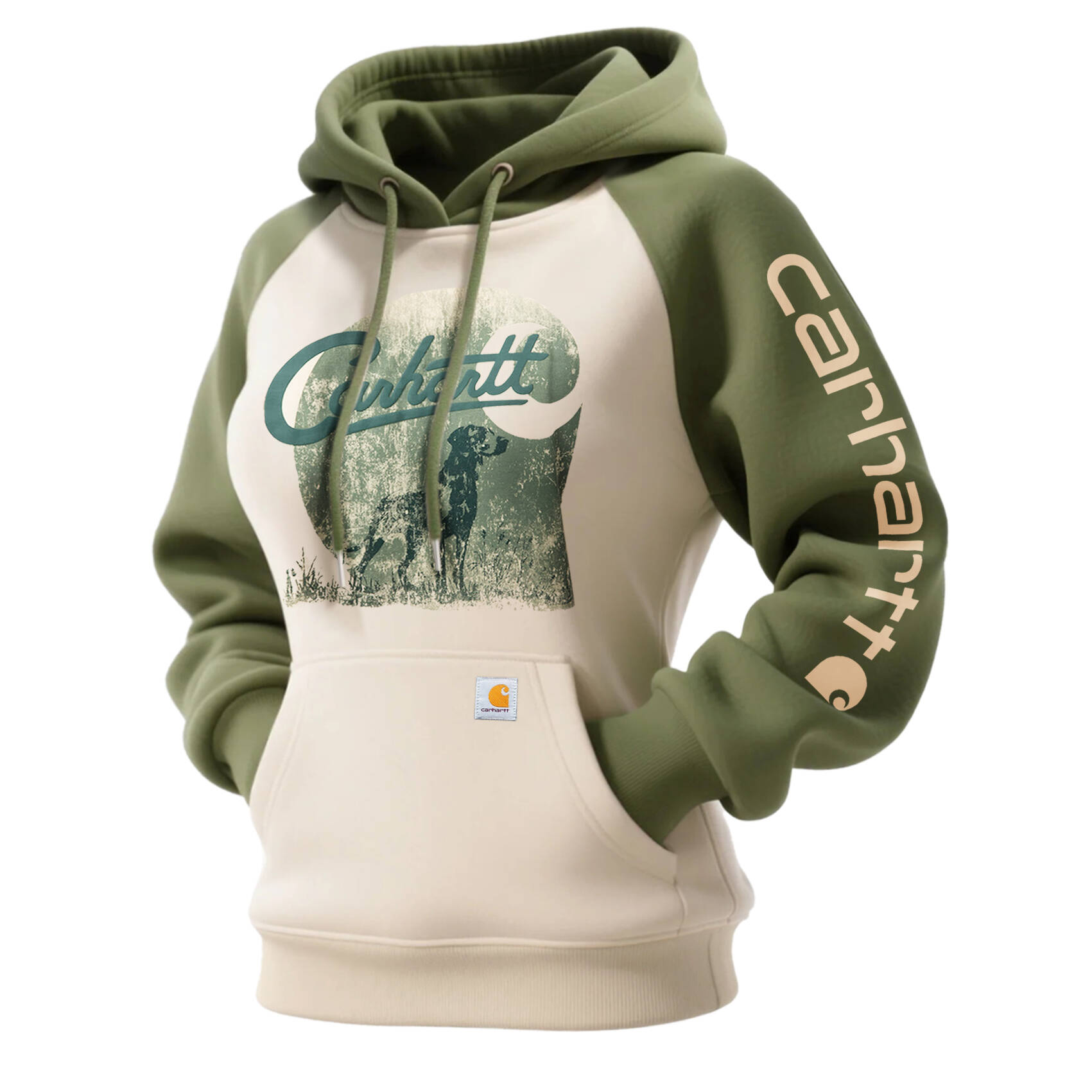 Women's Retro Western Style Contrast Panel Raglan Sleeve Hooded Sweatshirt