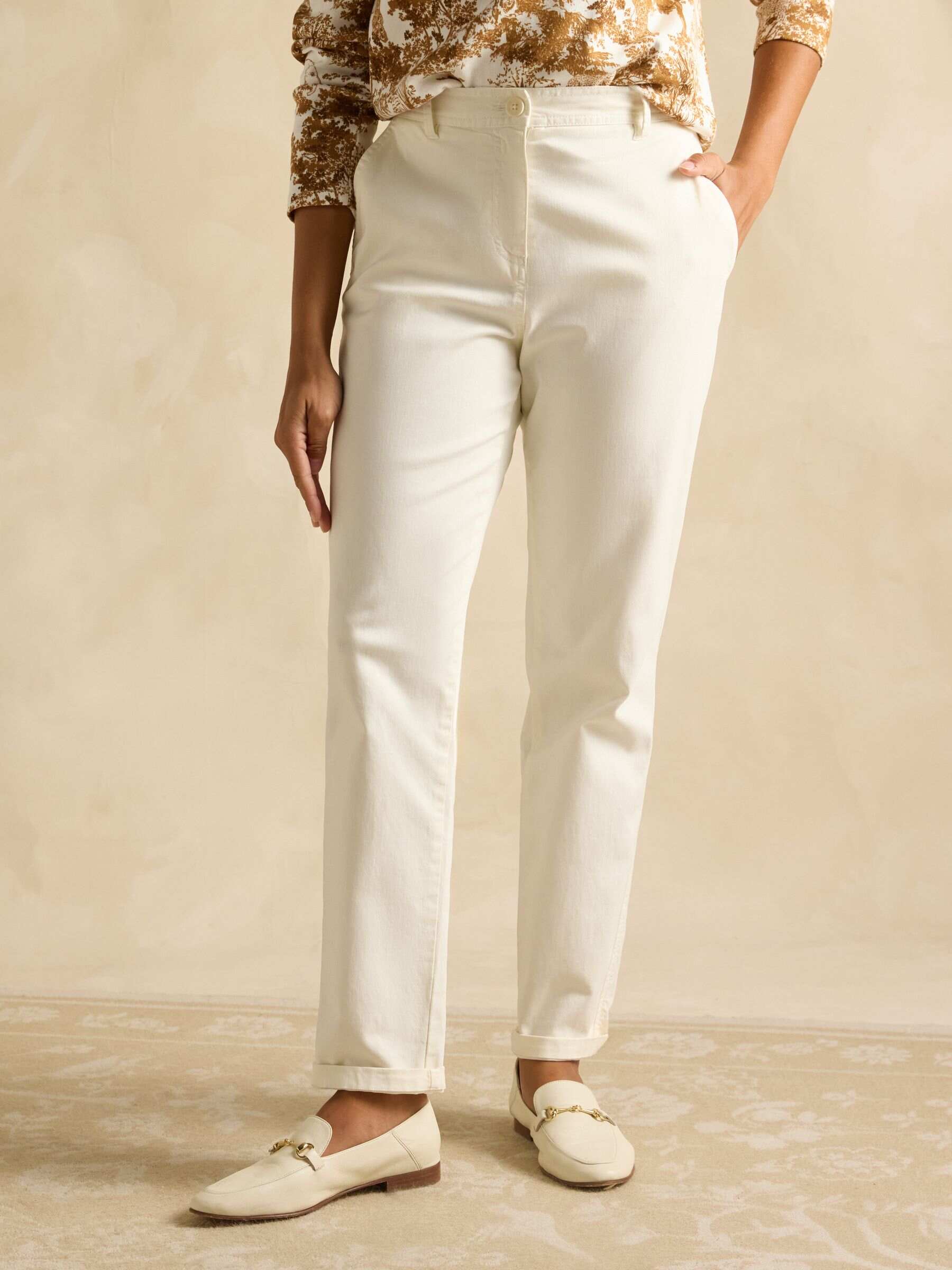 Slim Straight Cream Chino Trousers