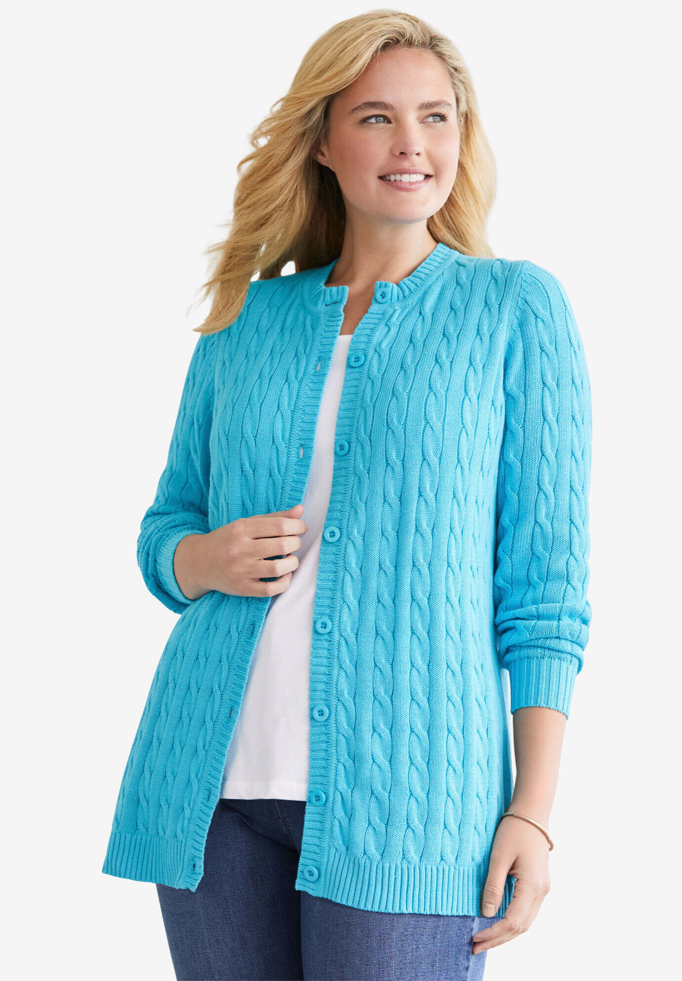 Cotton Cable Knit Cardigan Sweater