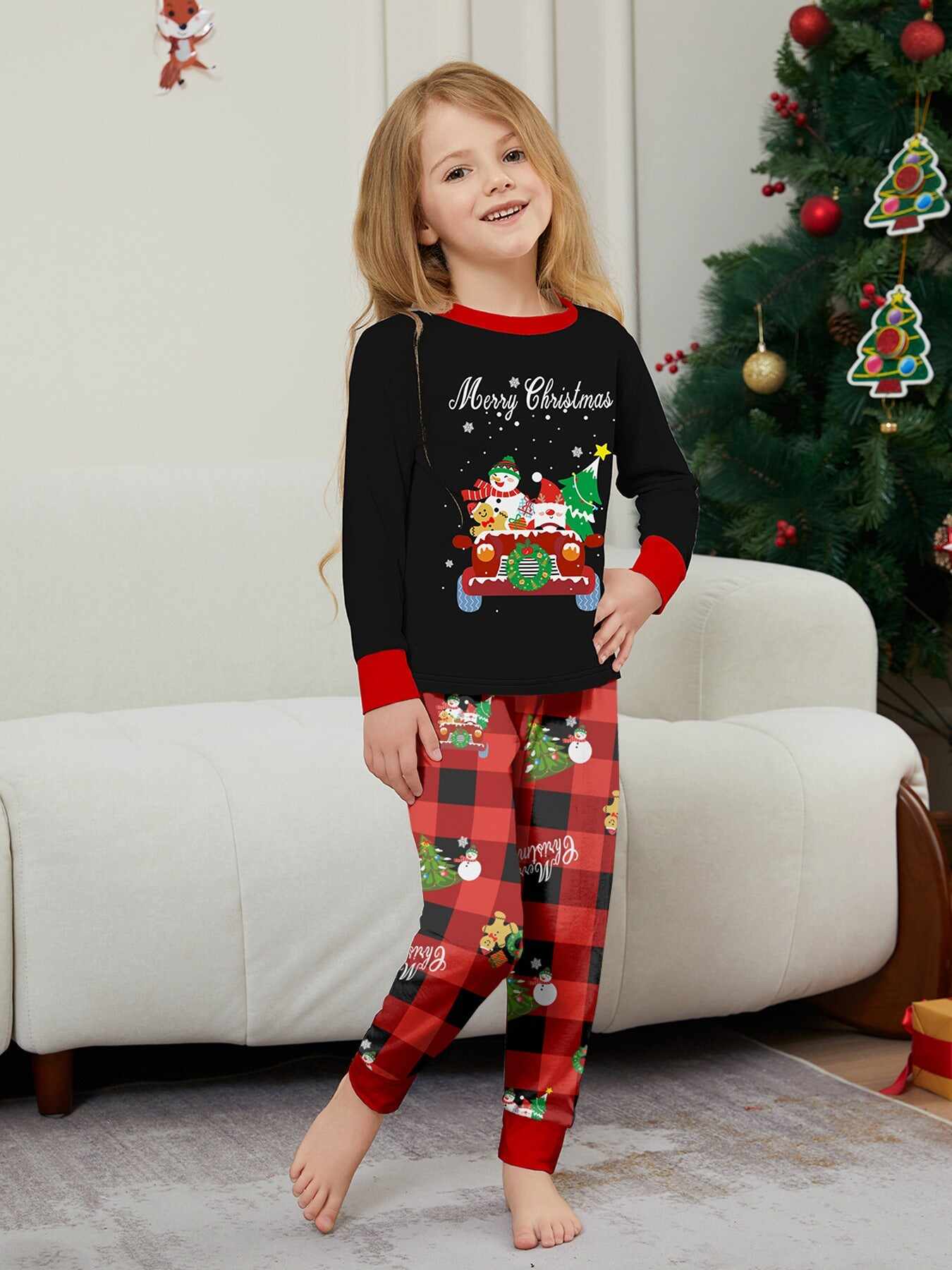 Car Snowman Printed Family Matching Christmas Pajamas Sets