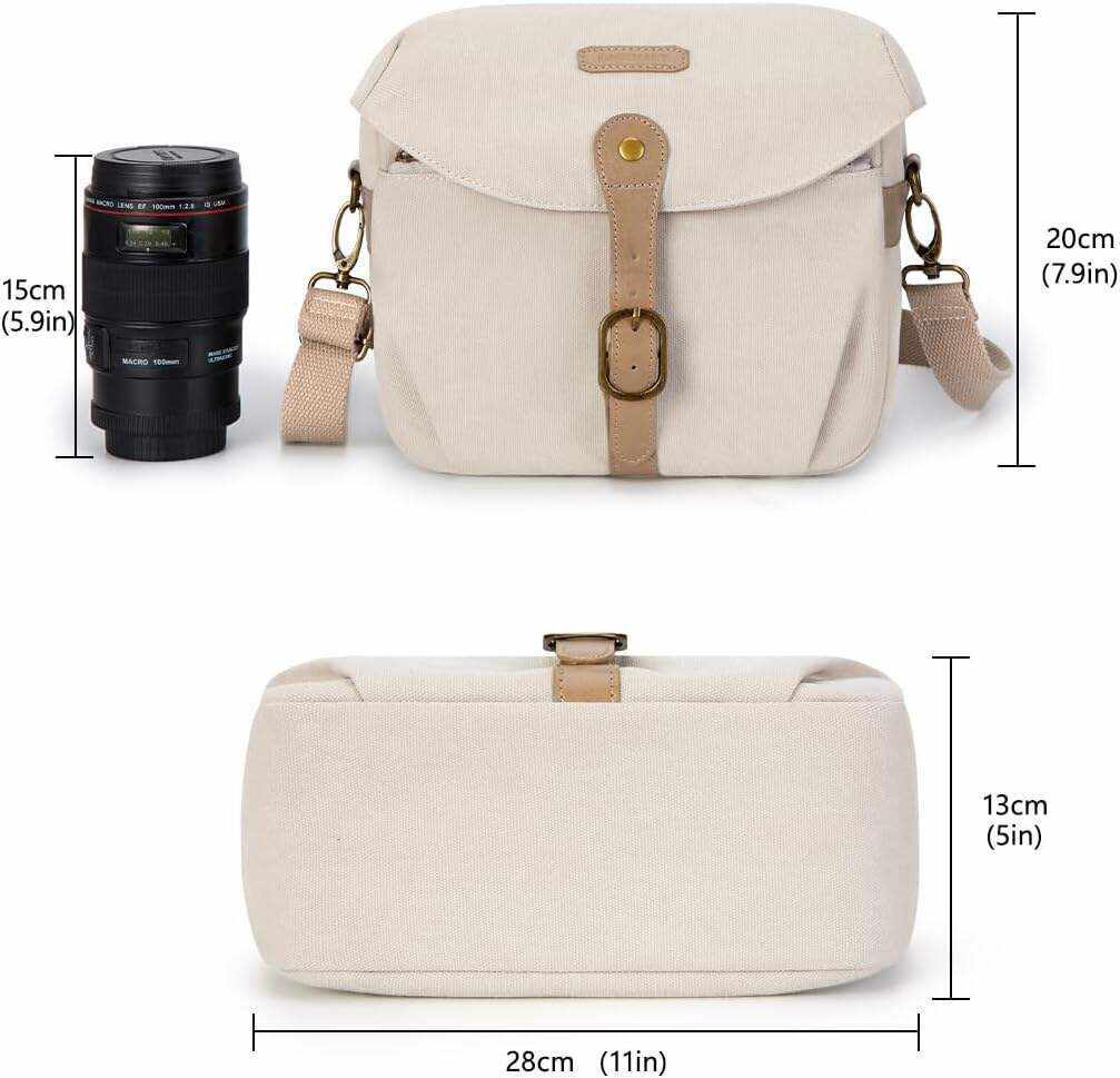 BAGSMART Camera Bag, SLR DSLR Canvas Camera Case, Vintage Padded Camera Shoulder Bag with Rain Cover for Women, Men, Black