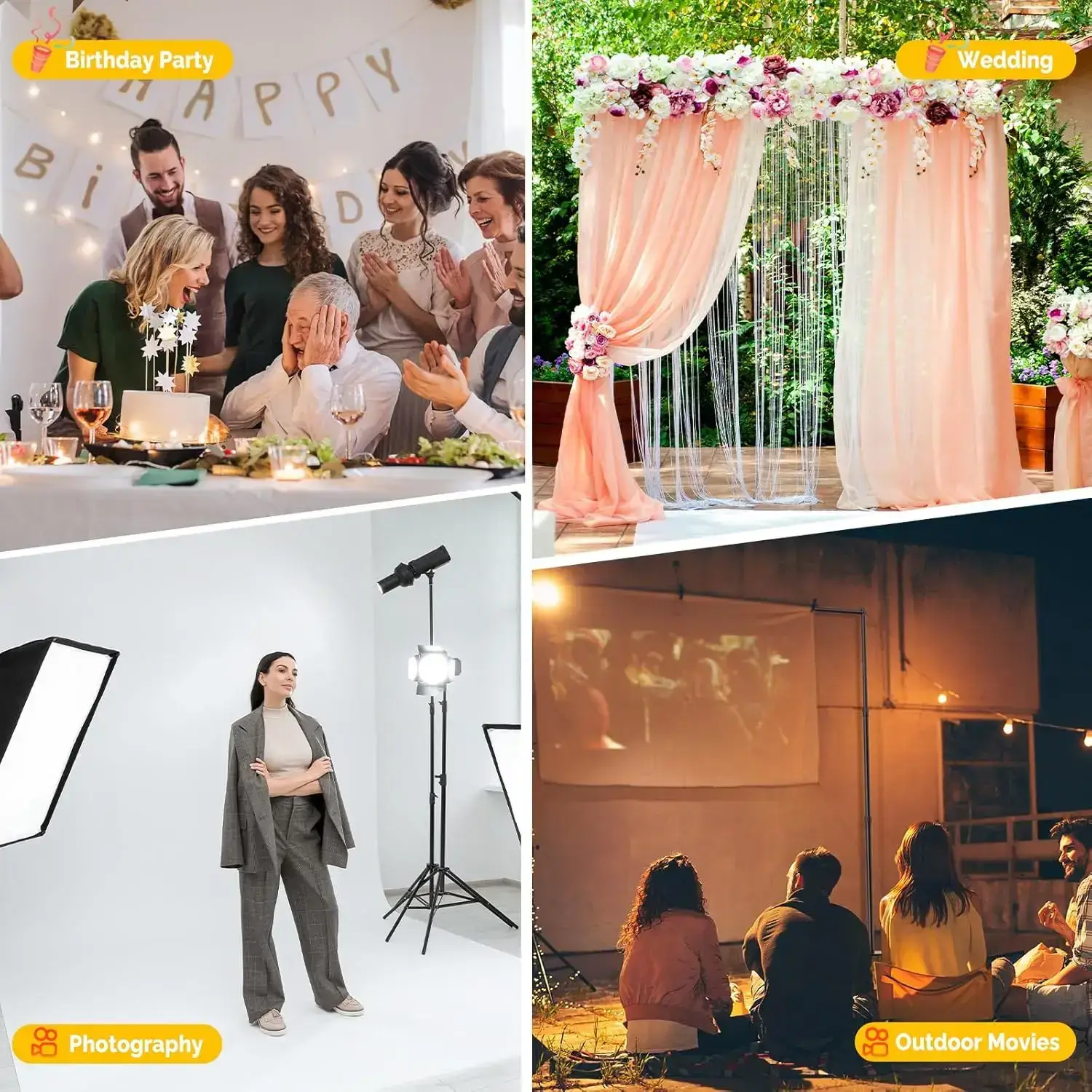 8x10ft Adjustable Photo Backdrop Stand Kit, Heavy-Duty Steel Background Support Stand for Studio Shooting, Parties & Wedding Events