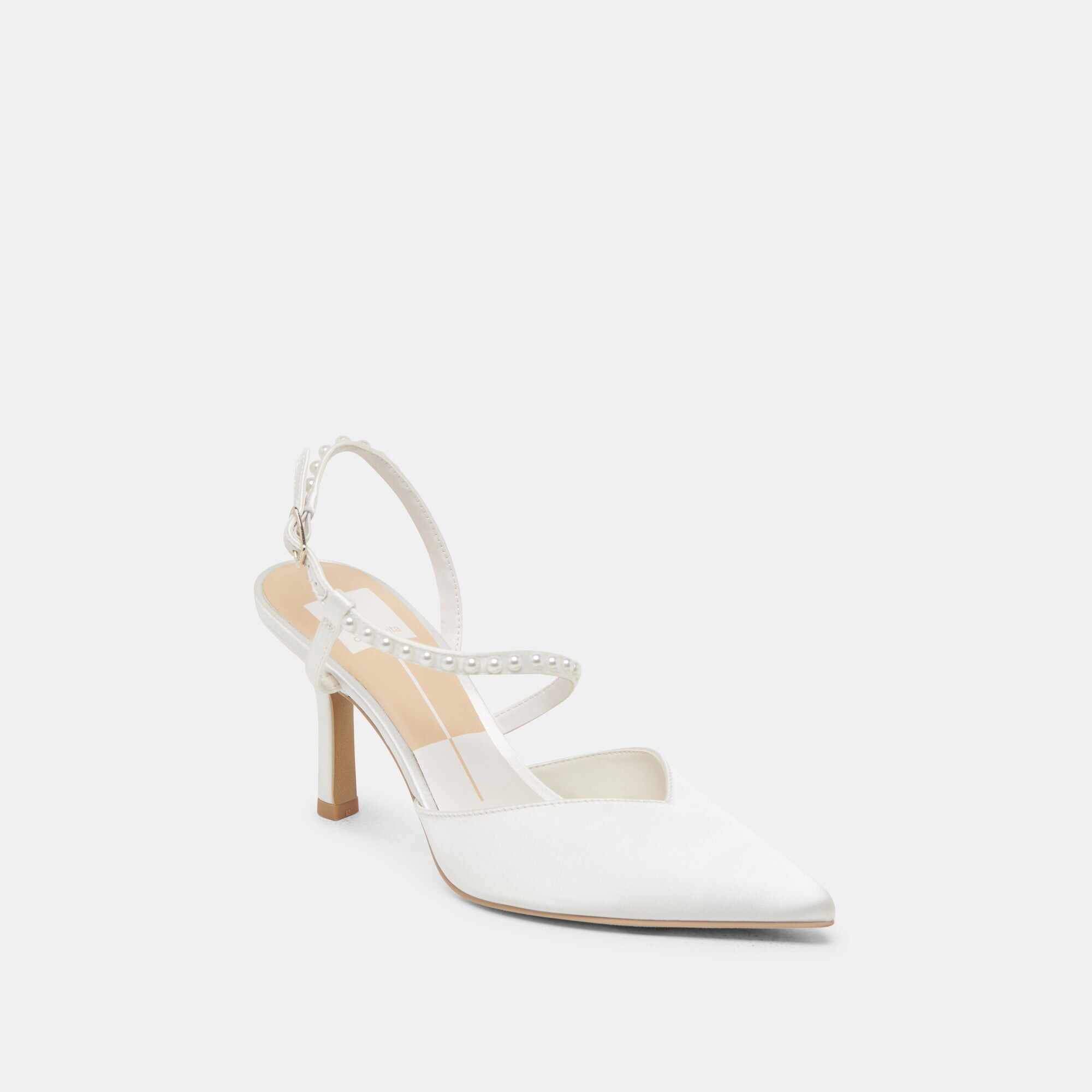 KAMRA PEARL HEELS TRUE WHITE SATIN