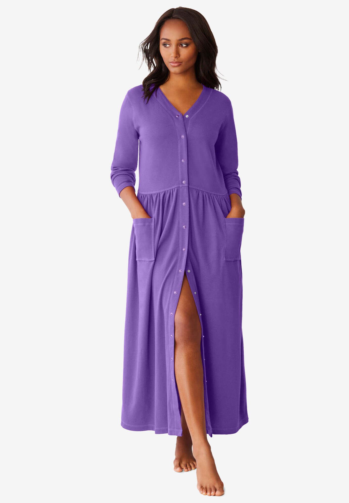 Long Snap-Front Knit Lounger