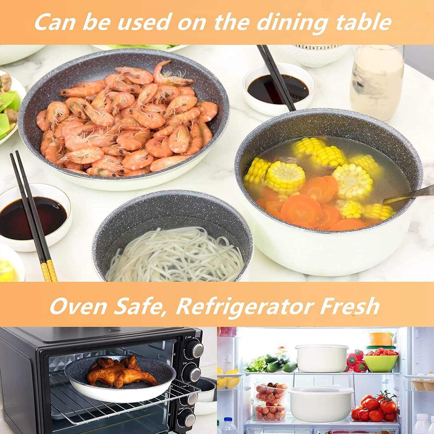 6 Pieces Kitchen Nonstick Cookware Sets with Removable Handle