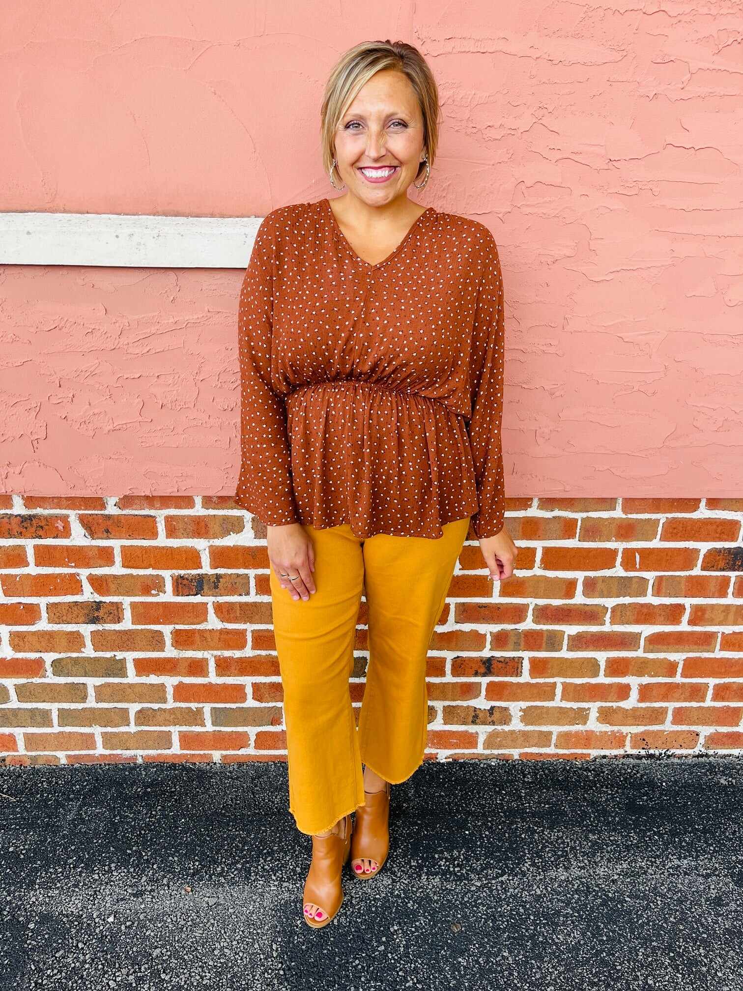 Plus/Reg Far And Wide Leg Mustard Jeans