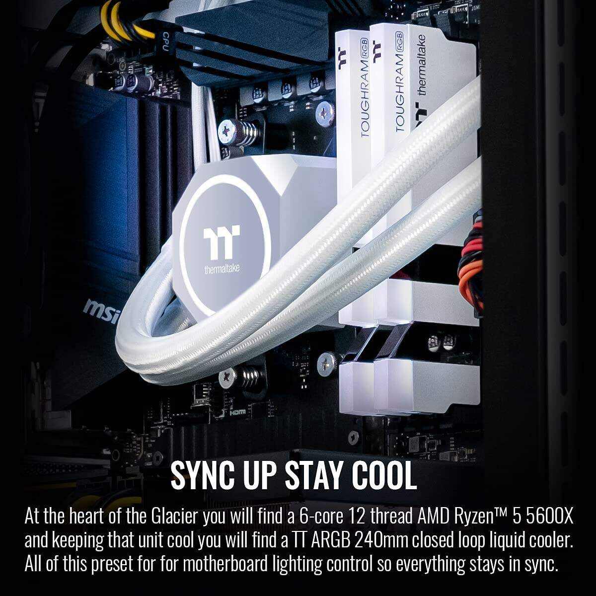 Thermaltake Frostbite 380 Gaming Desktop (AMD RyzenTM 7 5800X 8-core, ToughRam RGB DDR4 3600Mhz 32GB Memory, NVIDIA® GeForce RTXTM 3080, 1TB NVMe M.2, Win10 Home) D3FB-B550-380-LCS