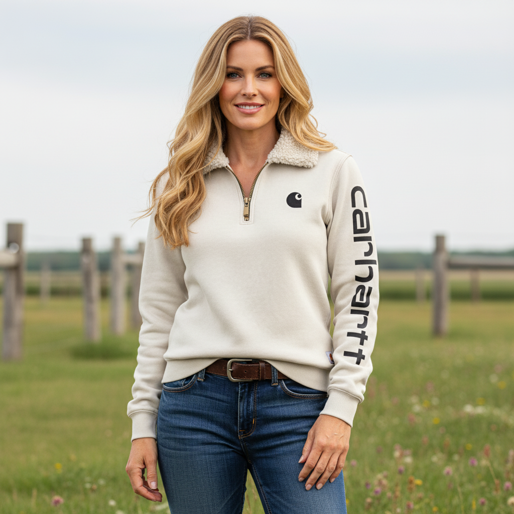 Women's Winter Sweatshirt Jacket With Faux Fur Collar And Vertical Logo Sleeve Design