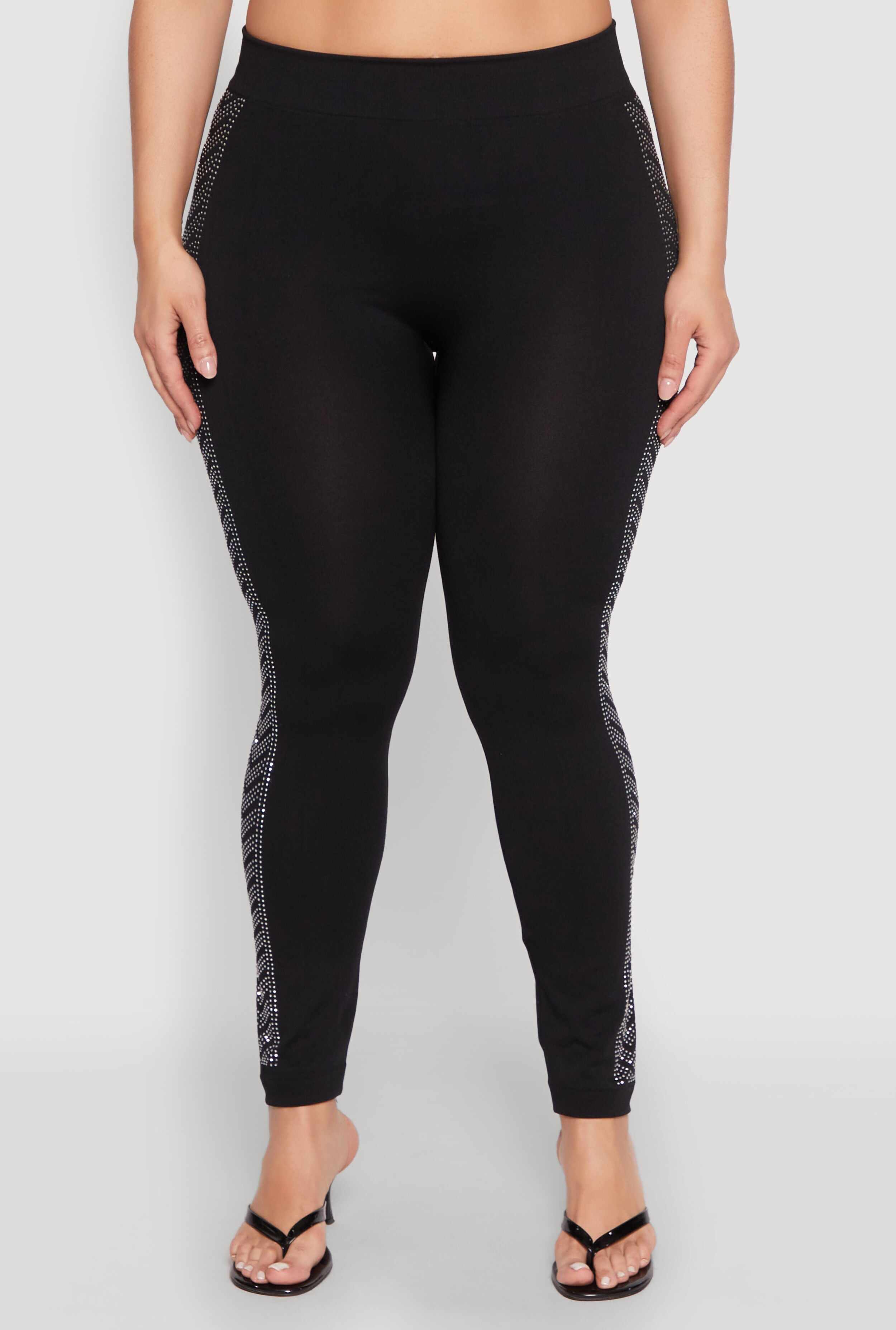 Plus Size Seamless Rhinestone Chevron Print Leggings