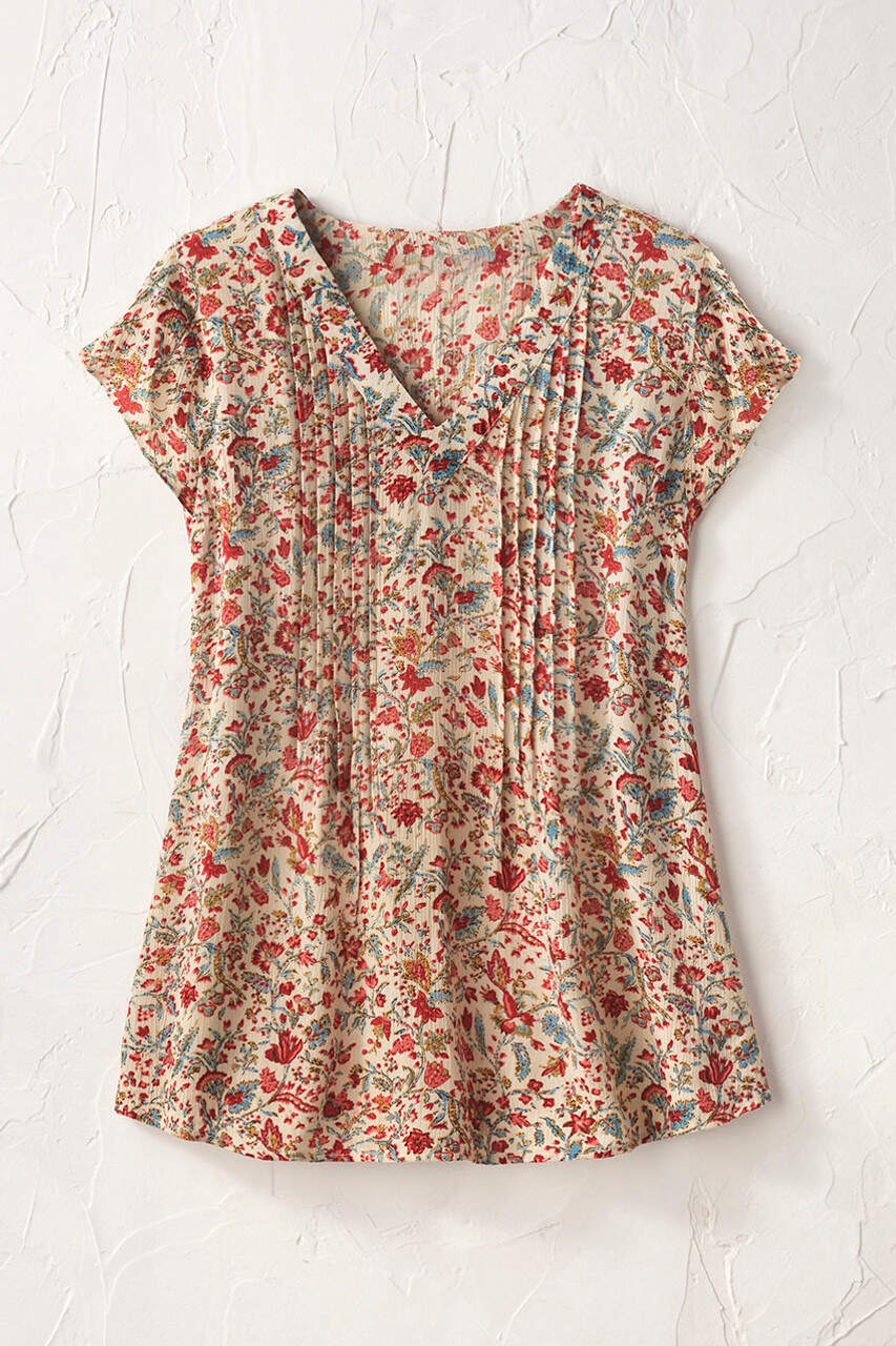 Spring Solstice Tuck-and-Release Cap-Sleeve Blouse