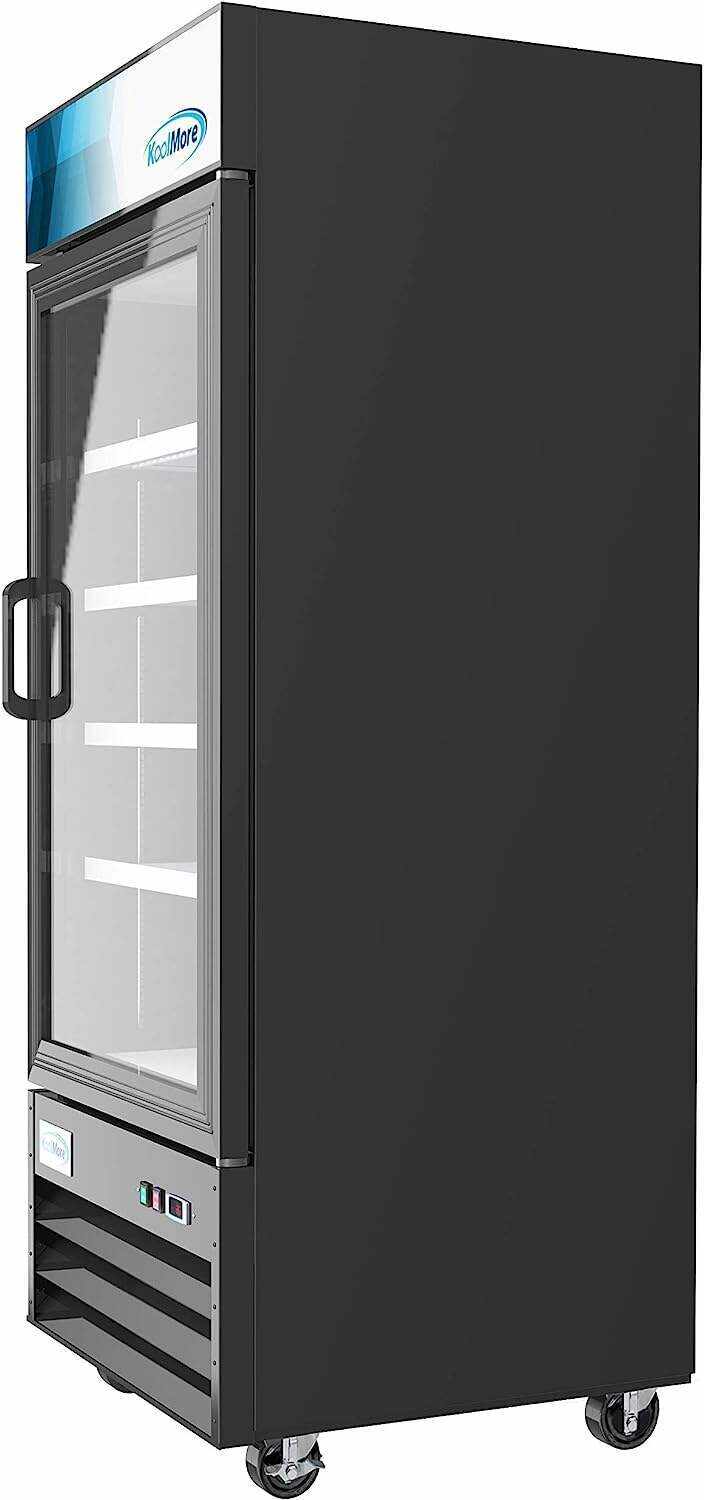 KoolMore Commercial One Glass Door Display Upright Beverage Refrigerator Cooler Merchandiser - 12 Cu. Ft [Black] (MDR-1GD-12C)