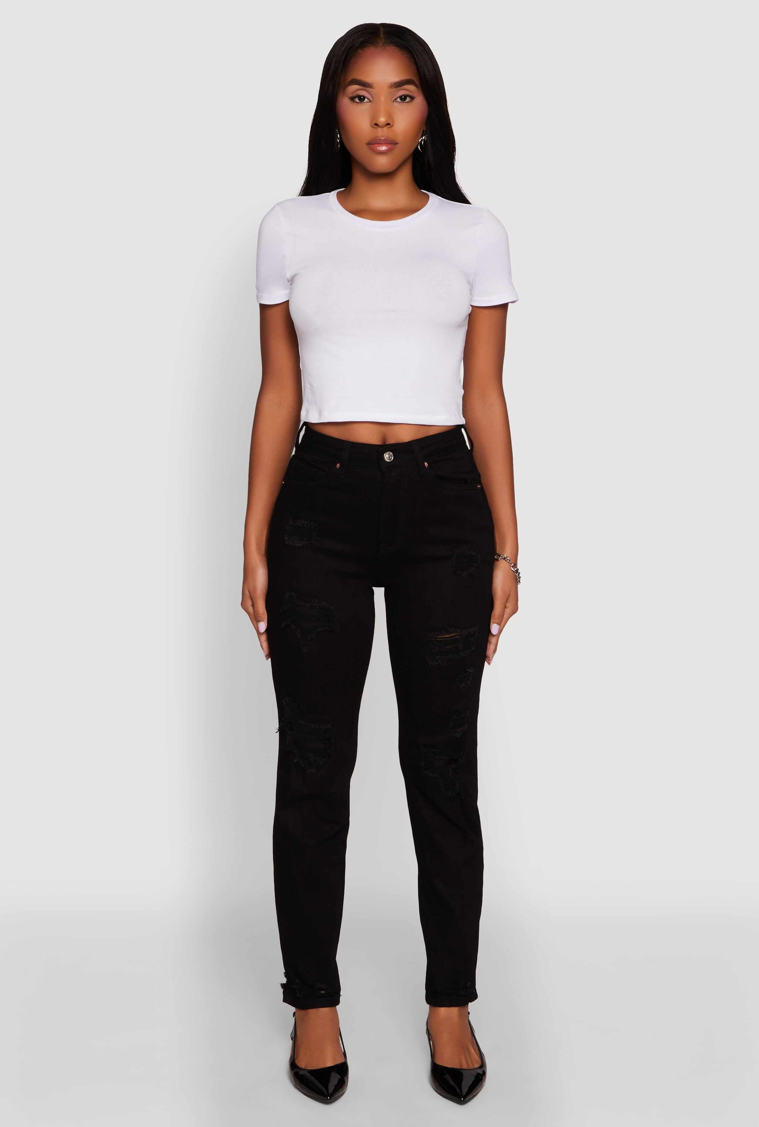 WAX Stretch Mid Rise Distressed Skinny Jeans