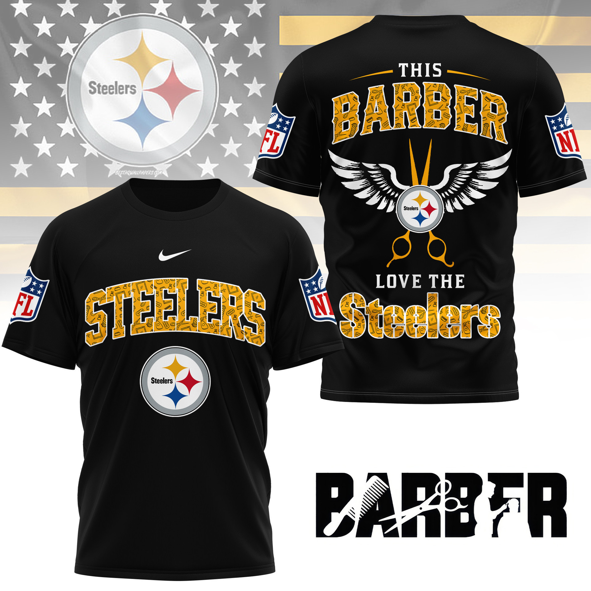 Pittsburgh Steelers | Premium NFL Barber Fan 3D Shirt NY