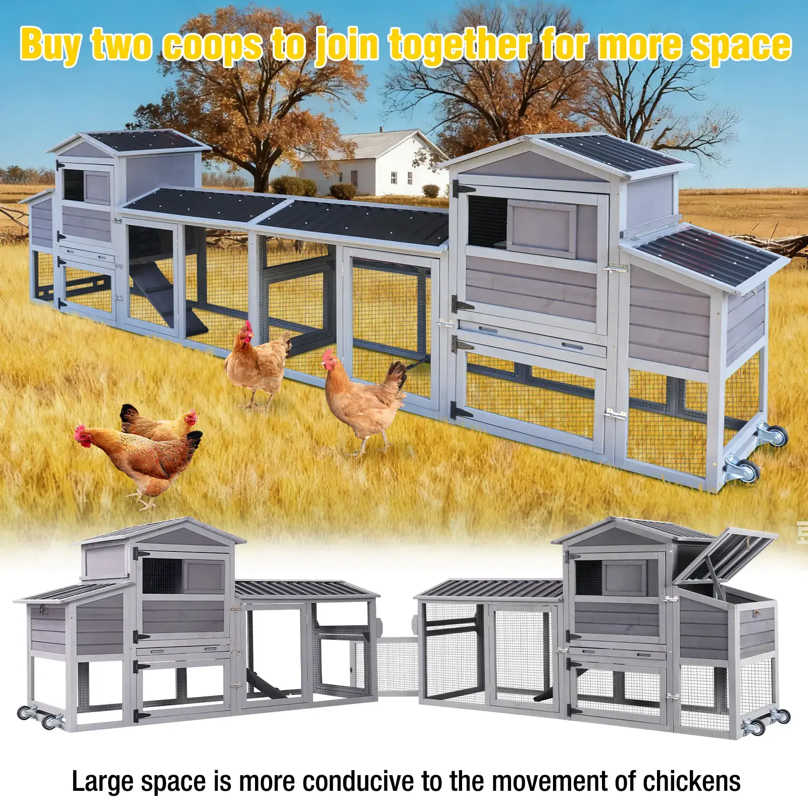 AIR61 Mobile Chicken Tractor for 2-3 Chickens( Inner Space 18.47ft²),Chicken Coop,Duck Coop
