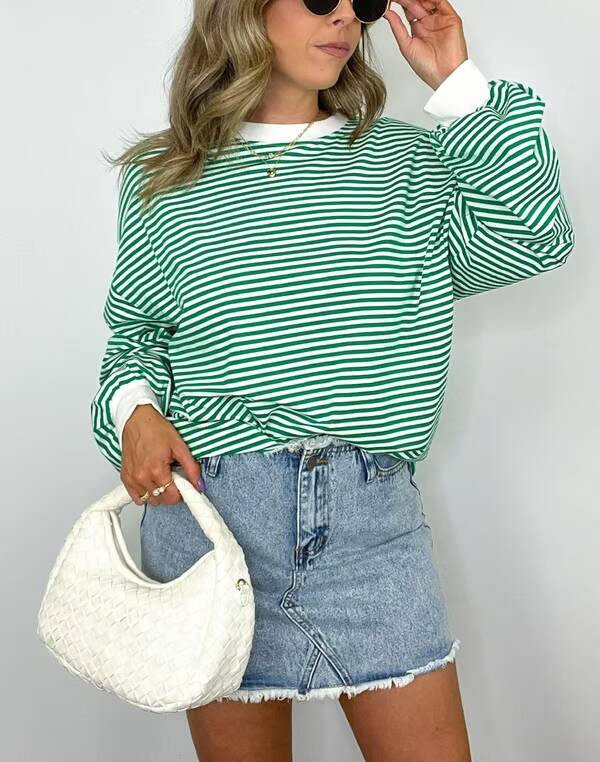 🔥Summer Arrivals🌟🌈Women's Casual Striped Crewneck Oversized Pullover