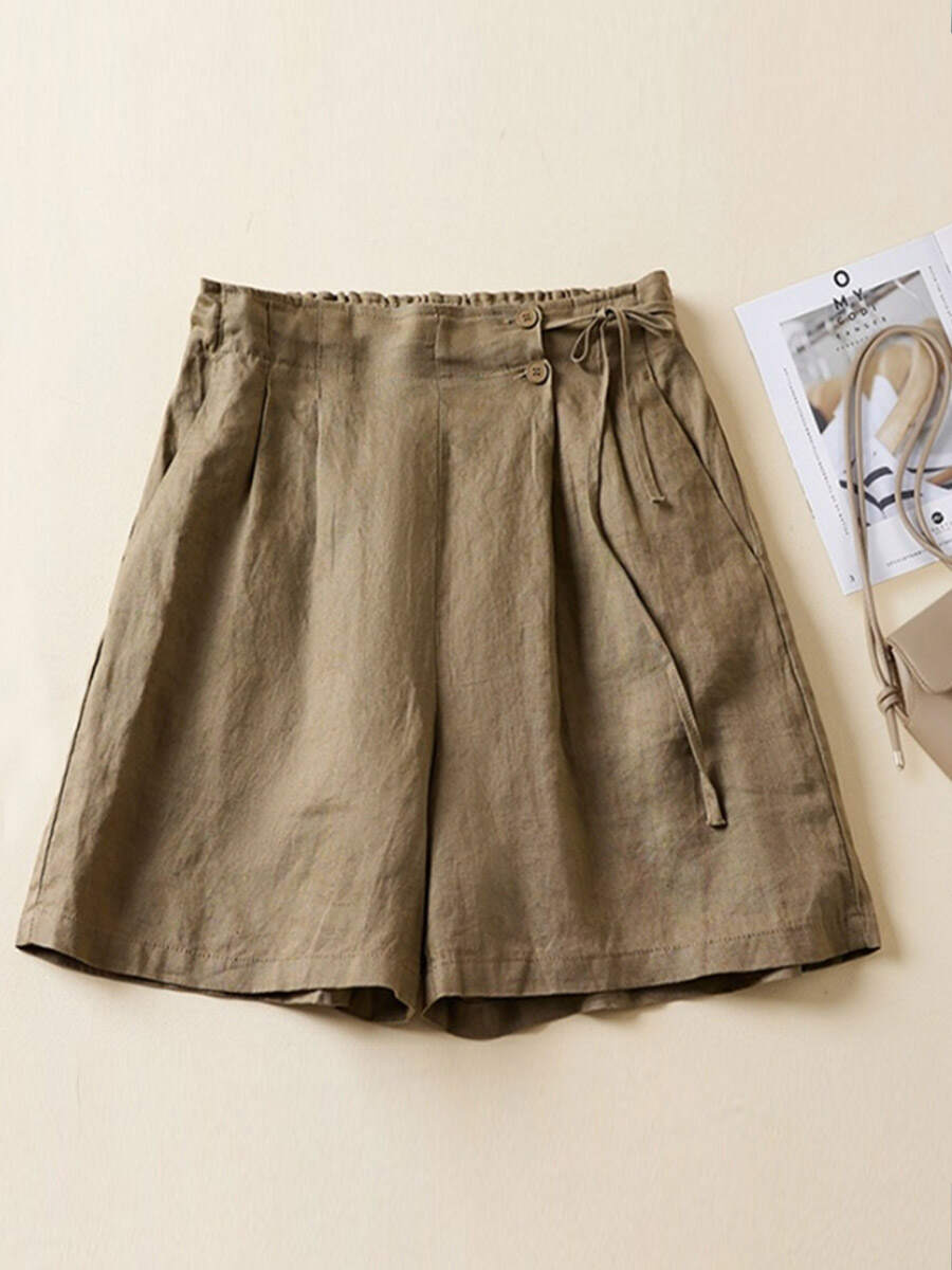 🔥Summer Arrivals🌟Women's Semi-elastic High Waist Solid Color Casual Cotton and Linen Wide Leg Shorts