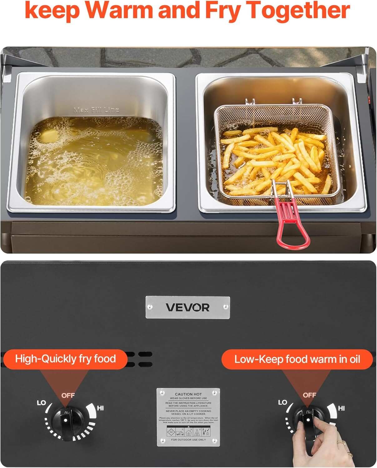 VEVOR Outdoor Propane Deep Fryer, Dual-Tank 8QTx2 Commercial Fryer, Stainless Steel Cooker with Foldable Platform, Dual Basket, and Heat Adjustment, Floor Standing Fryers for Restaurant Home Snack Bar