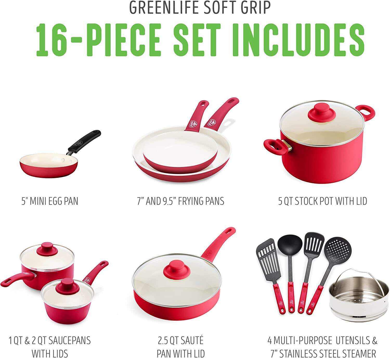 Healthy Ceramic Nonstick, 16 Piece Cookware Pots